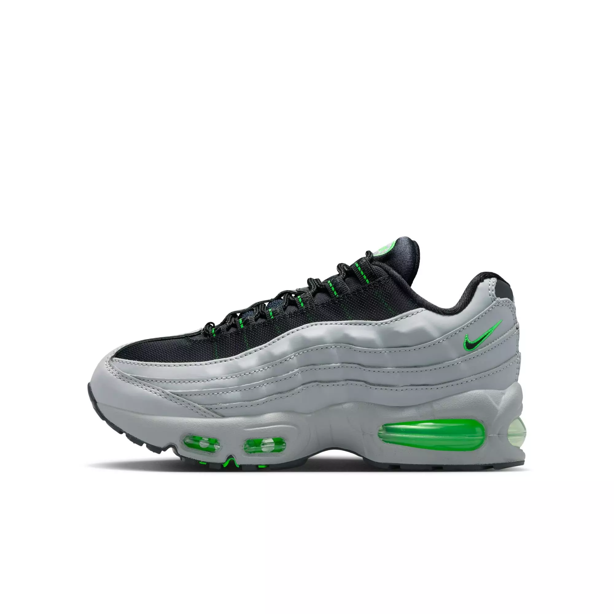 Nike Air Max 95 "Lt Smoke Grey/Black/Green Strike/White" Grade School Boys' Shoe - GREY/GREEN