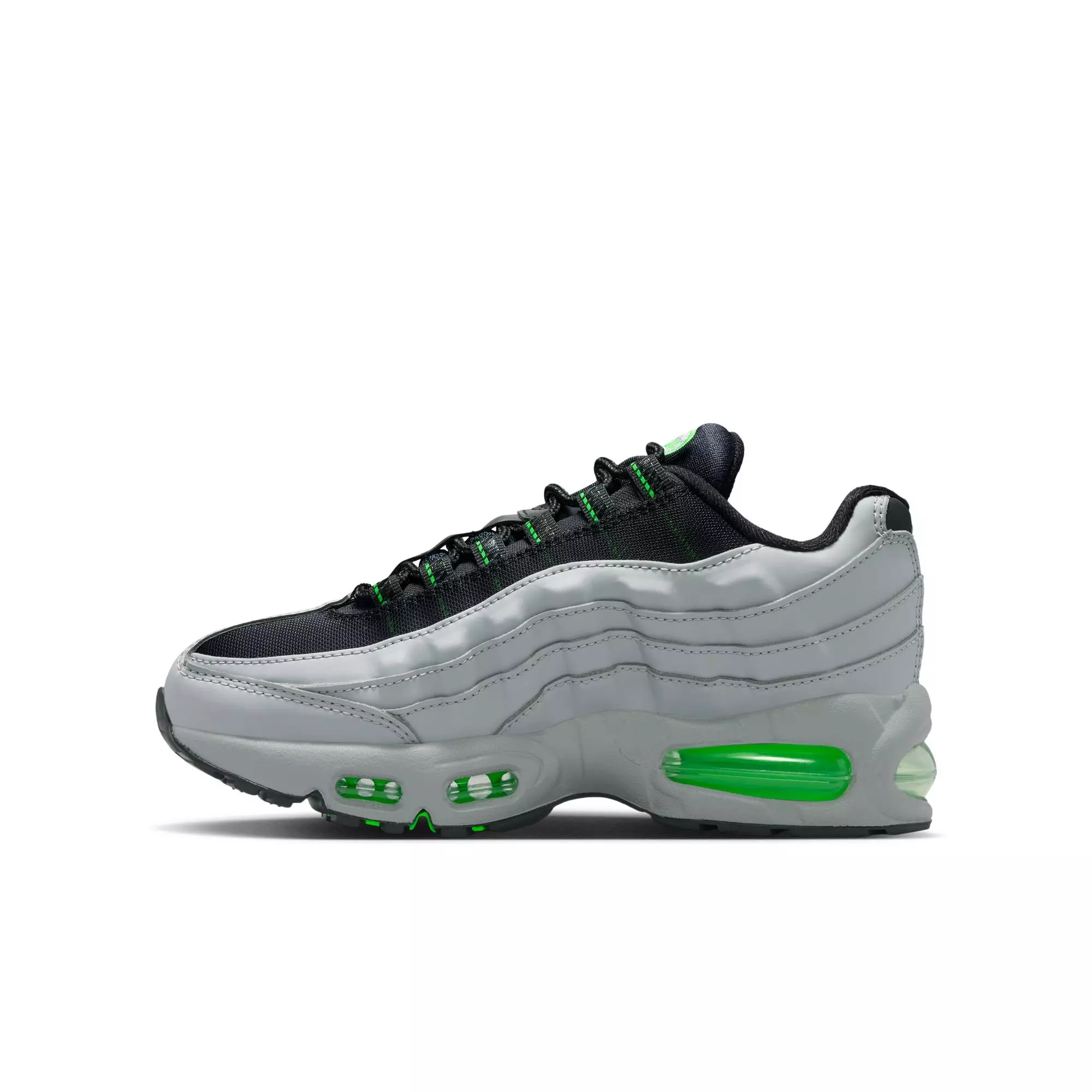 Nike Air Max 95 "Lt Smoke Grey/Black/Green Strike/White" Grade School Boys' Shoe - GREY/GREEN