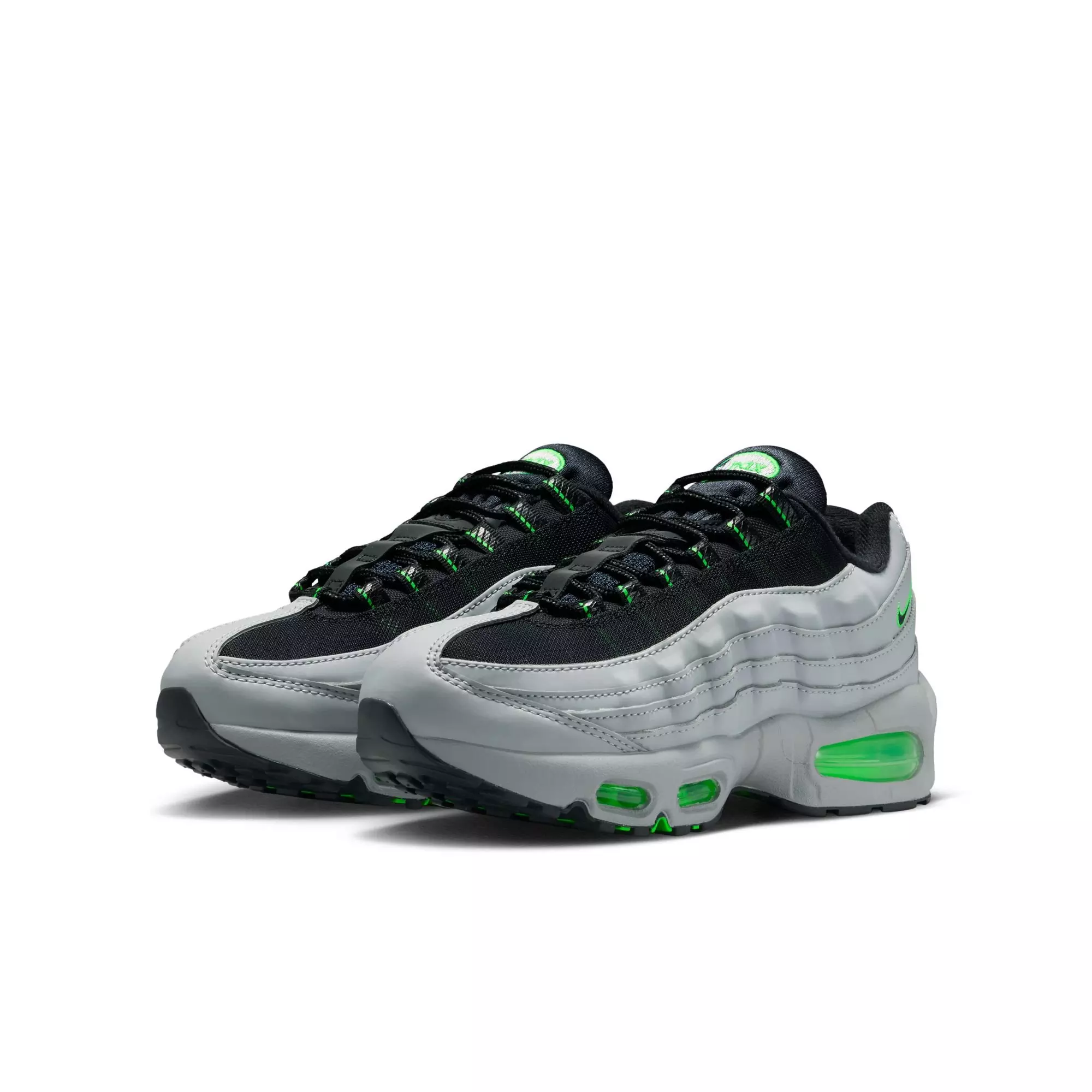 Nike Air Max 95 "Lt Smoke Grey/Black/Green Strike/White" Grade School Boys' Shoe - GREY/GREEN