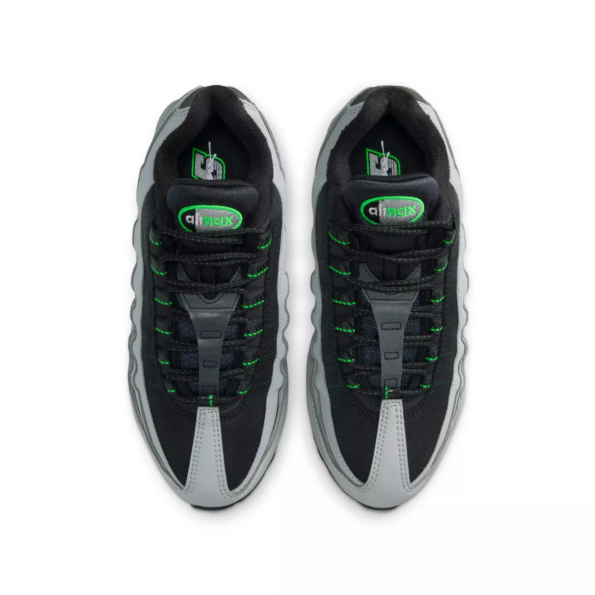 Nike Air Max 95 "Lt Smoke Grey/Black/Green Strike/White" Grade School Boys' Shoe - GREY/GREEN
