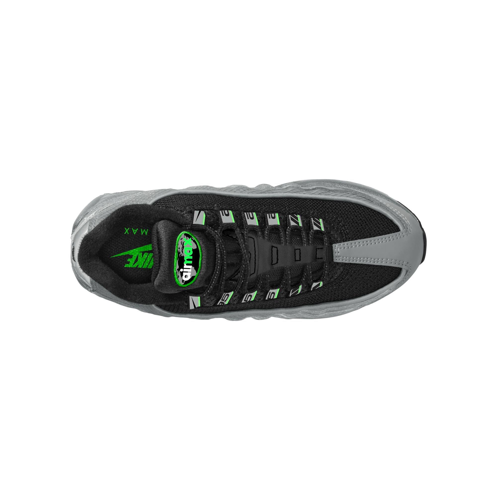 Nike Air Max 95 Grade School Boys' "Lt Smoke Grey/Black/Green Strike/White" Shoe