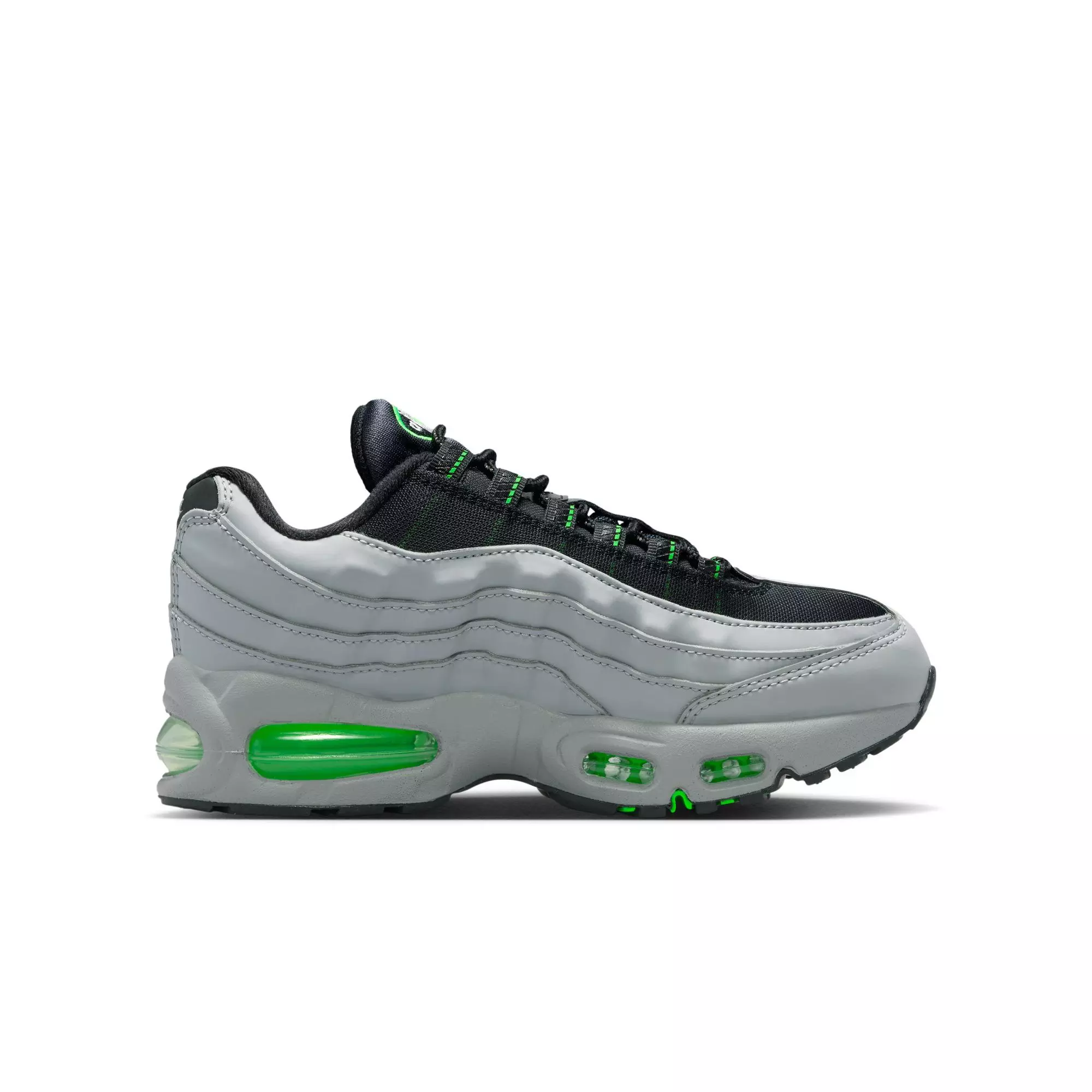 Nike Air Max 95 "Lt Smoke Grey/Black/Green Strike/White" Grade School Boys' Shoe - GREY/GREEN