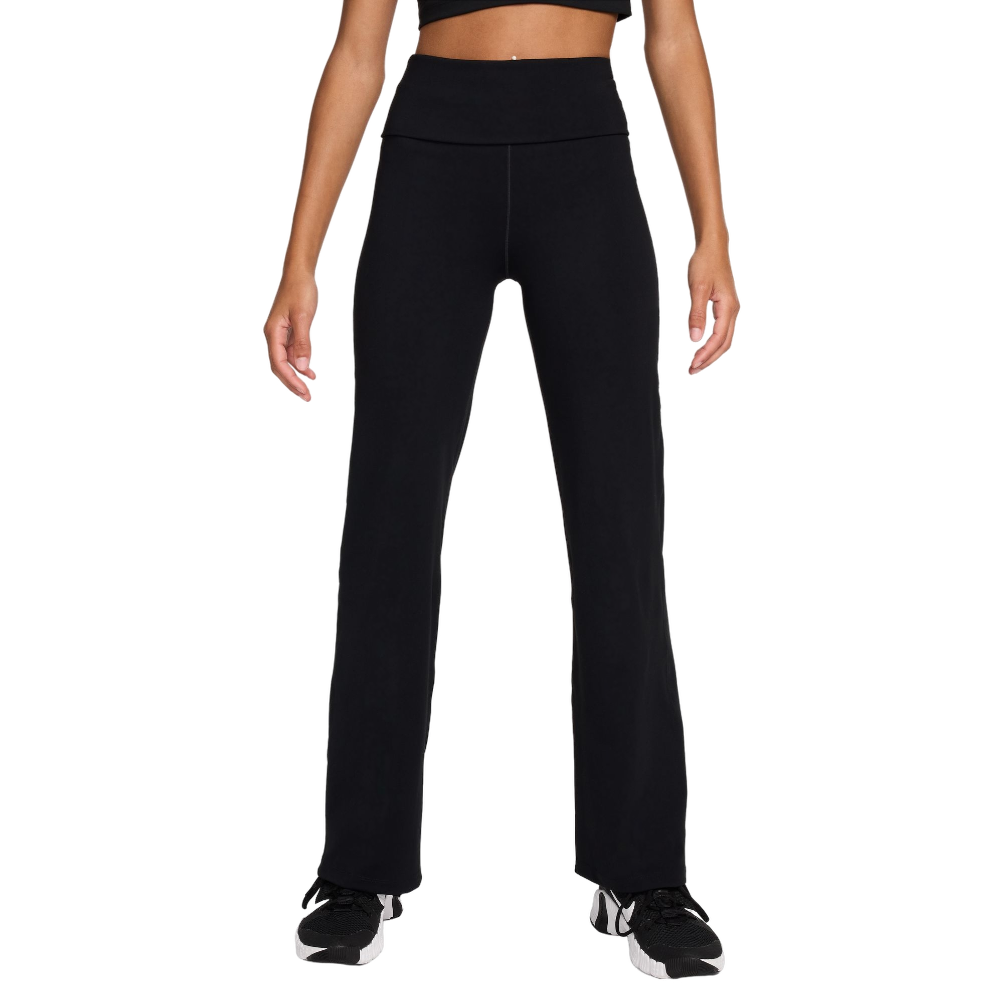 Nike Women's One Dri-FIT High-Waisted Fold-Over Pants - BLACK Thumbnail View 1