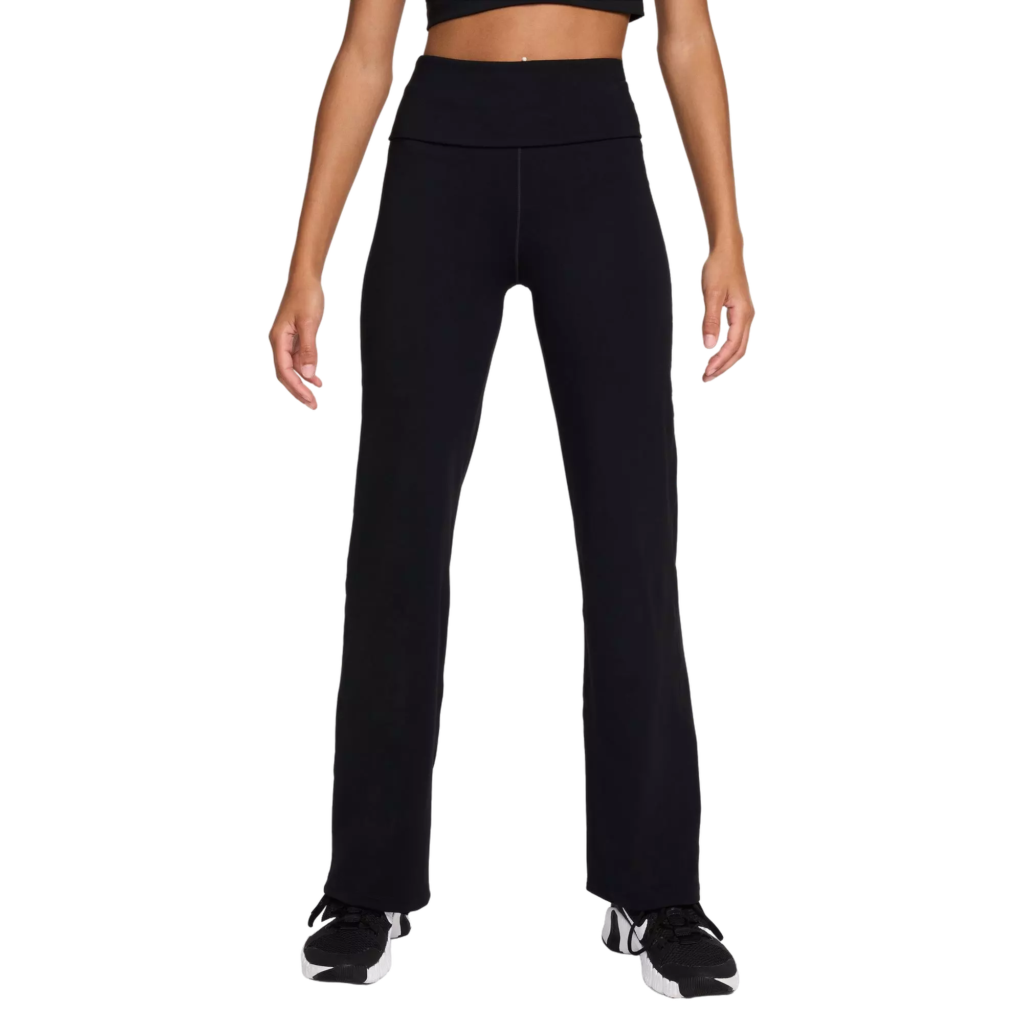 Nike Women's One Dri-FIT High-Waisted Fold-Over Pants - BLACK
