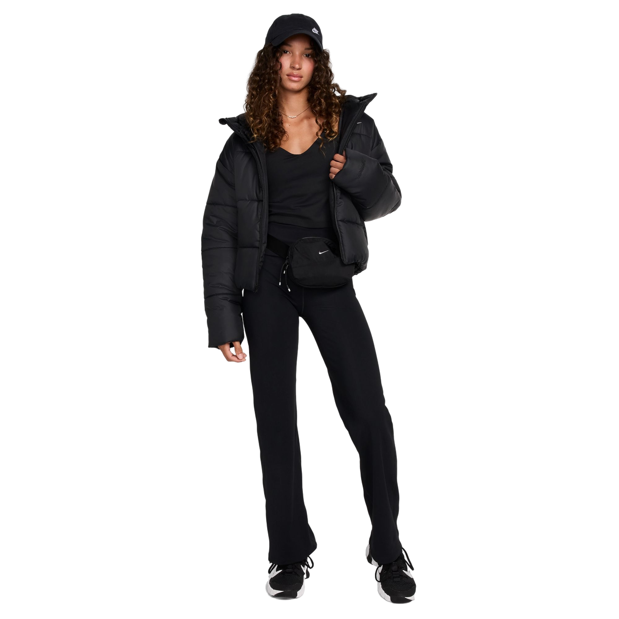 Nike Women's One Dri-FIT High-Waisted Fold-Over Pants - BLACK Thumbnail View 7