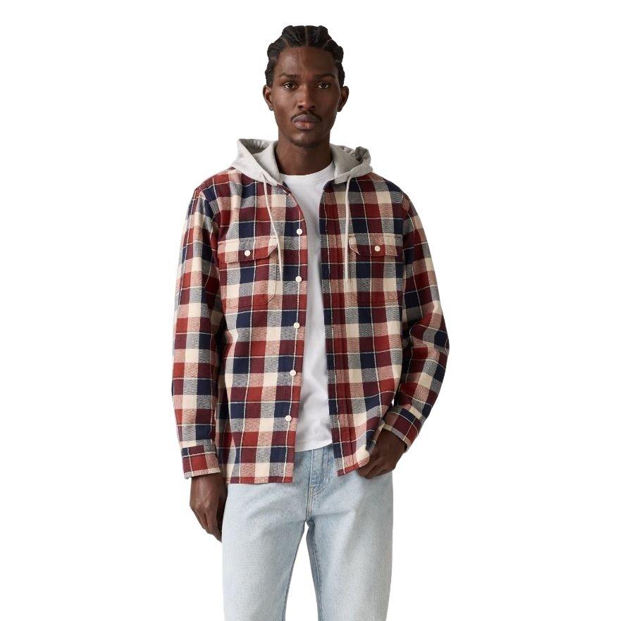 Levi's Men's Reeve Plaid Flannel Hoodie - Russet Brown - BROWN Thumbnail View 1