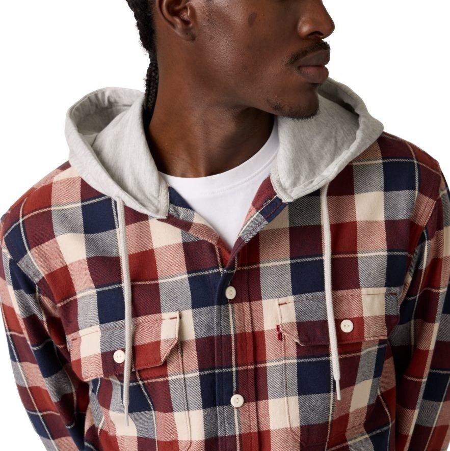 Levi's Men's Reeve Plaid Flannel Hoodie - Russet Brown - BROWN Thumbnail View 3