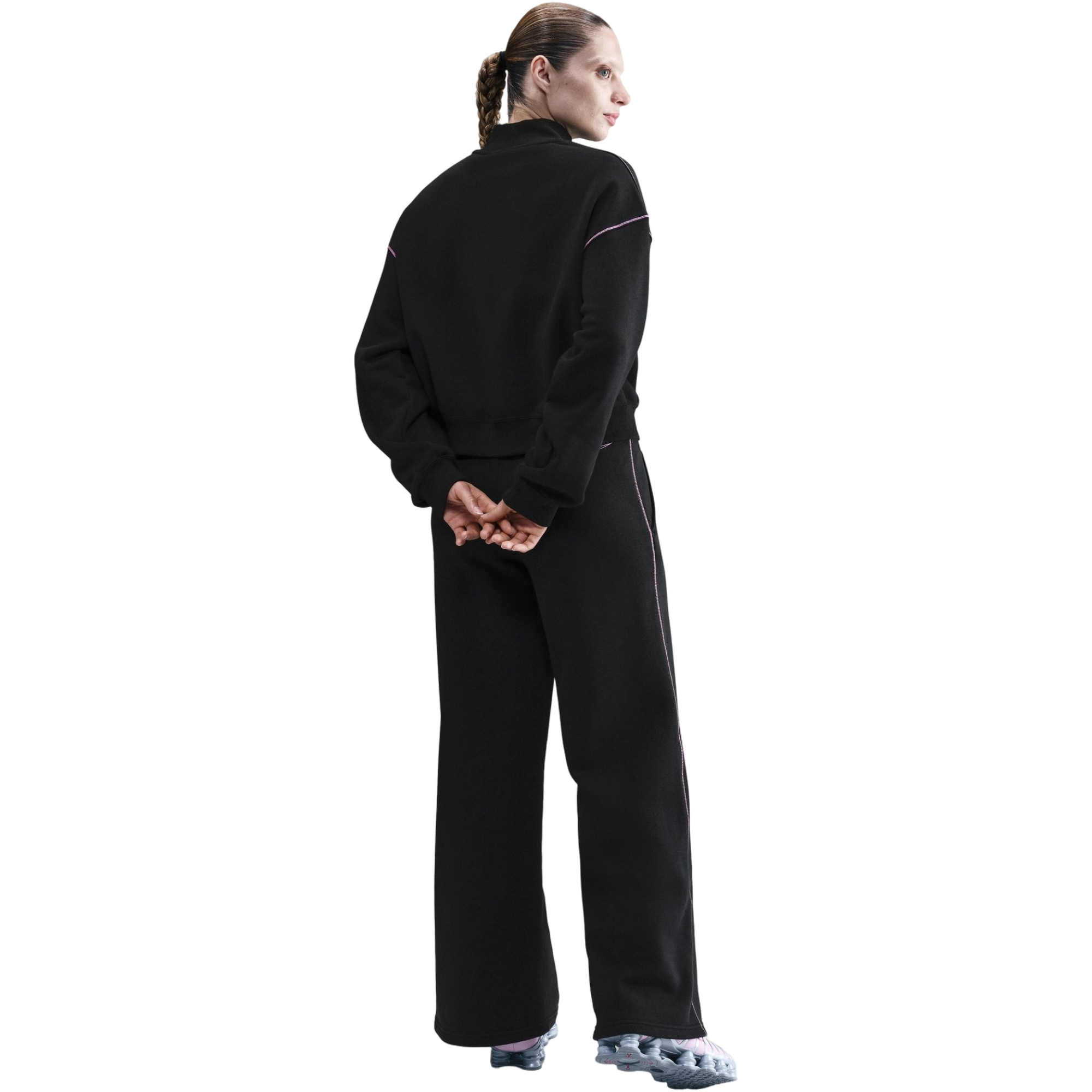 Nike Women's Sportswear Phoenix Fleece Mock Neck Crew Sweatshirt - BLACK/PINK Thumbnail View 2