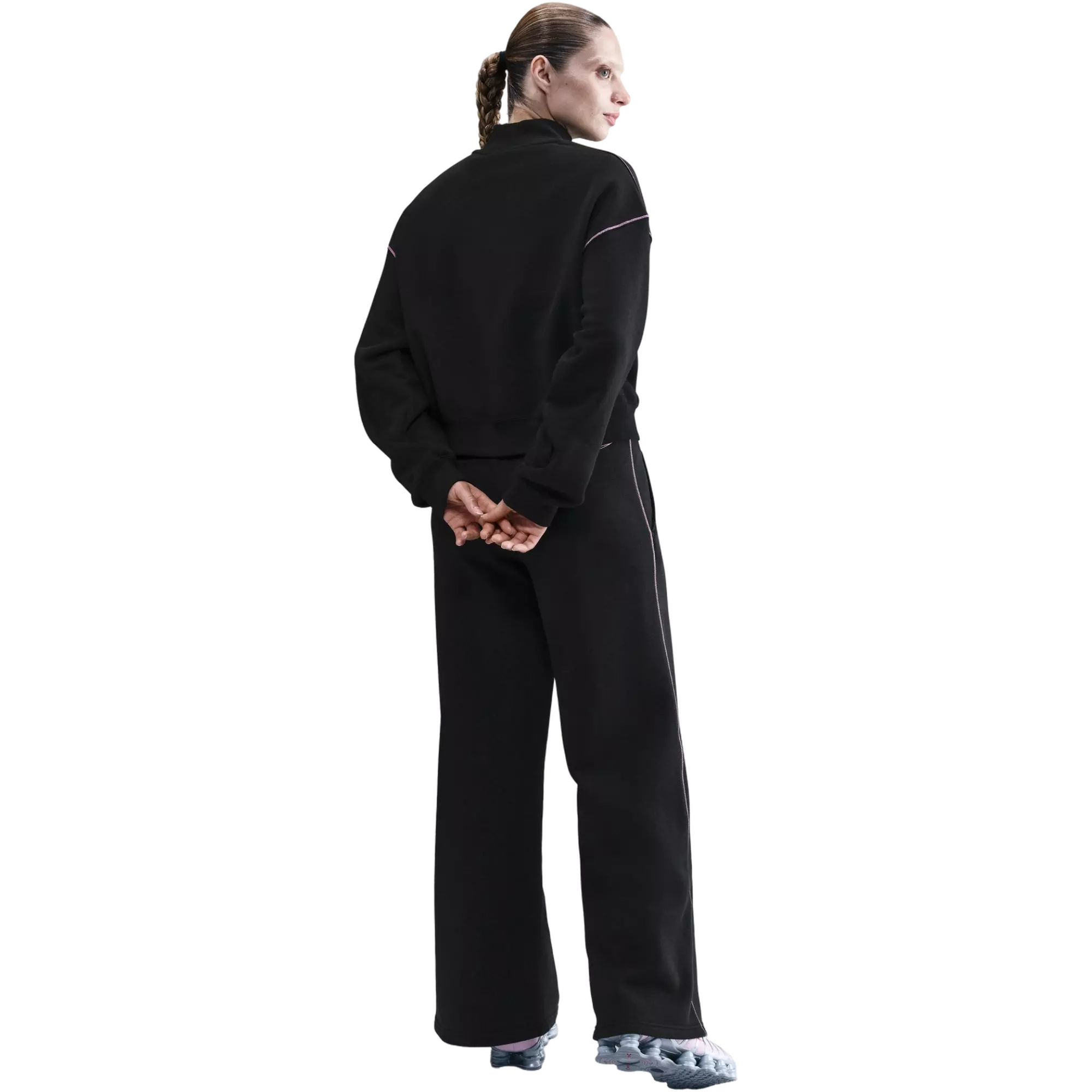 Nike Women's Sportswear Phoenix Fleece Mock Neck Crew Sweatshirt - BLACK/PINK