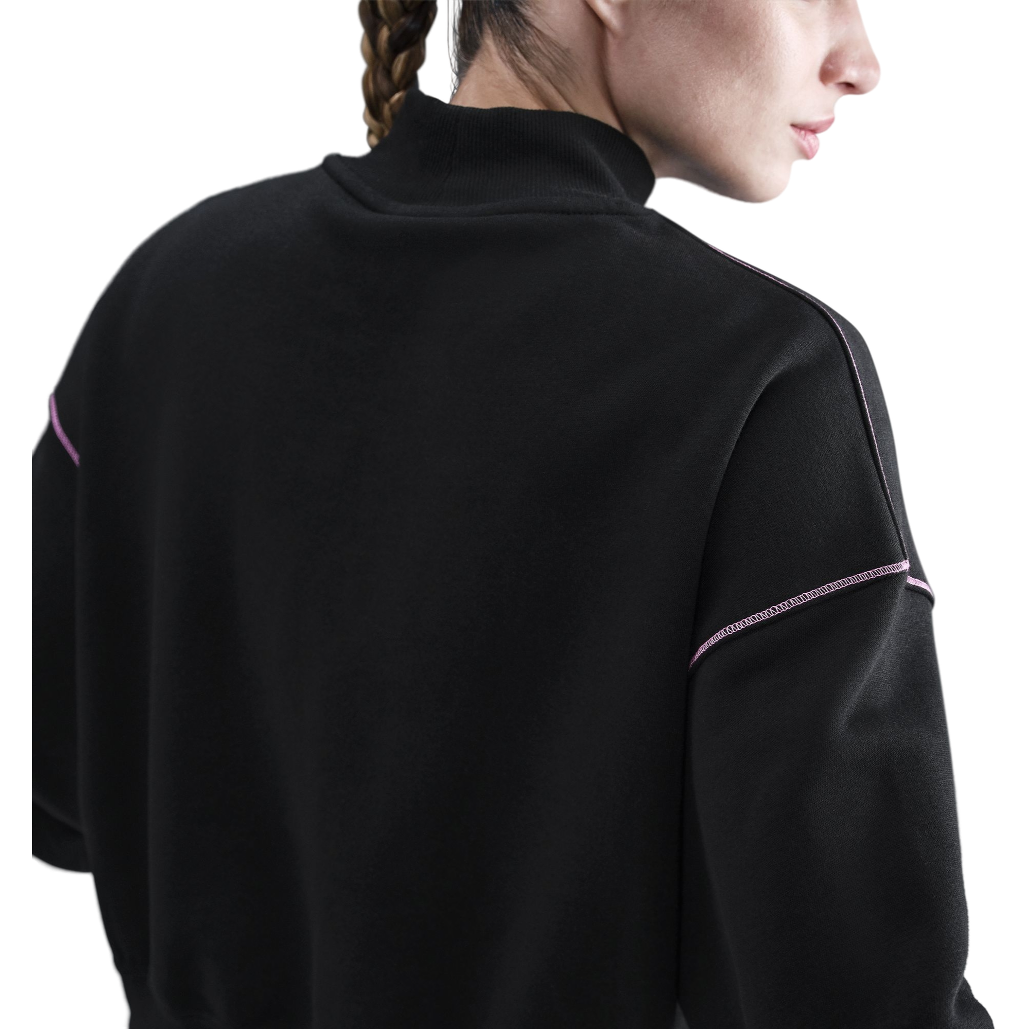 Nike Women's Sportswear Phoenix Fleece Mock Neck Crew Sweatshirt - BLACK/PINK Thumbnail View 4