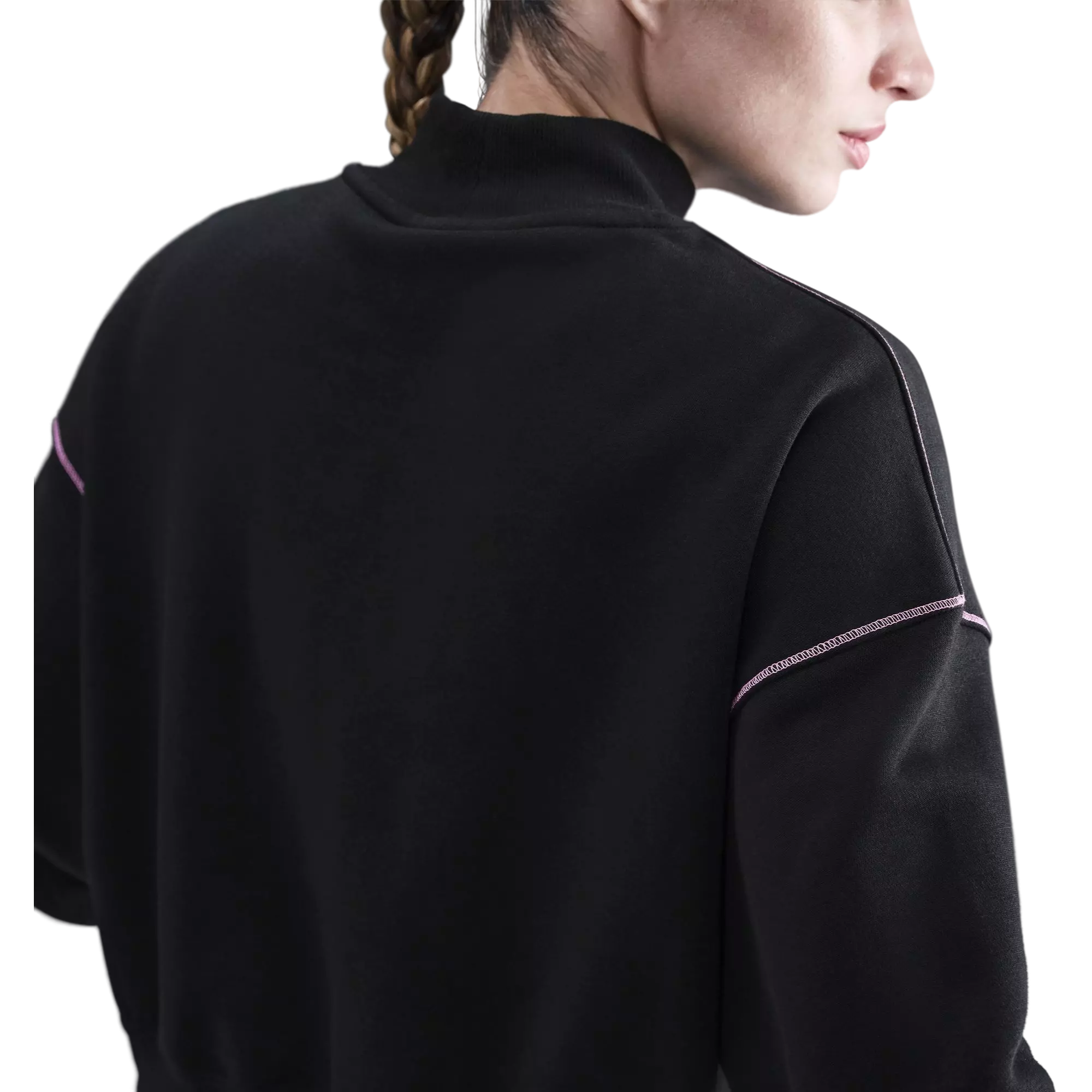 Nike Women's Sportswear Phoenix Fleece Mock Neck Crew Sweatshirt - BLACK/PINK