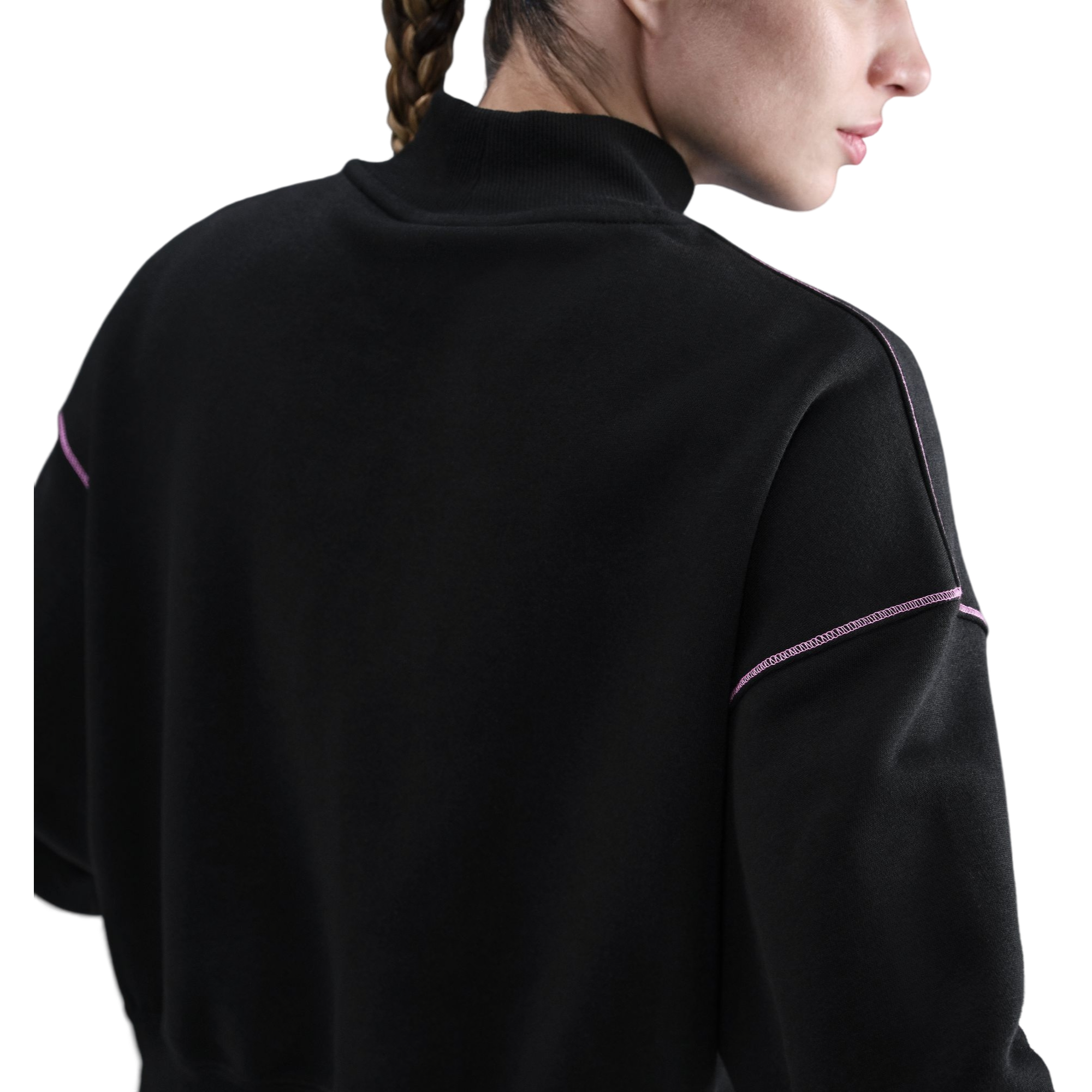 Nike Women's Sportswear Phoenix Fleece Mock Neck Crew Sweatshirt - BLACK/PINK Thumbnail View 6