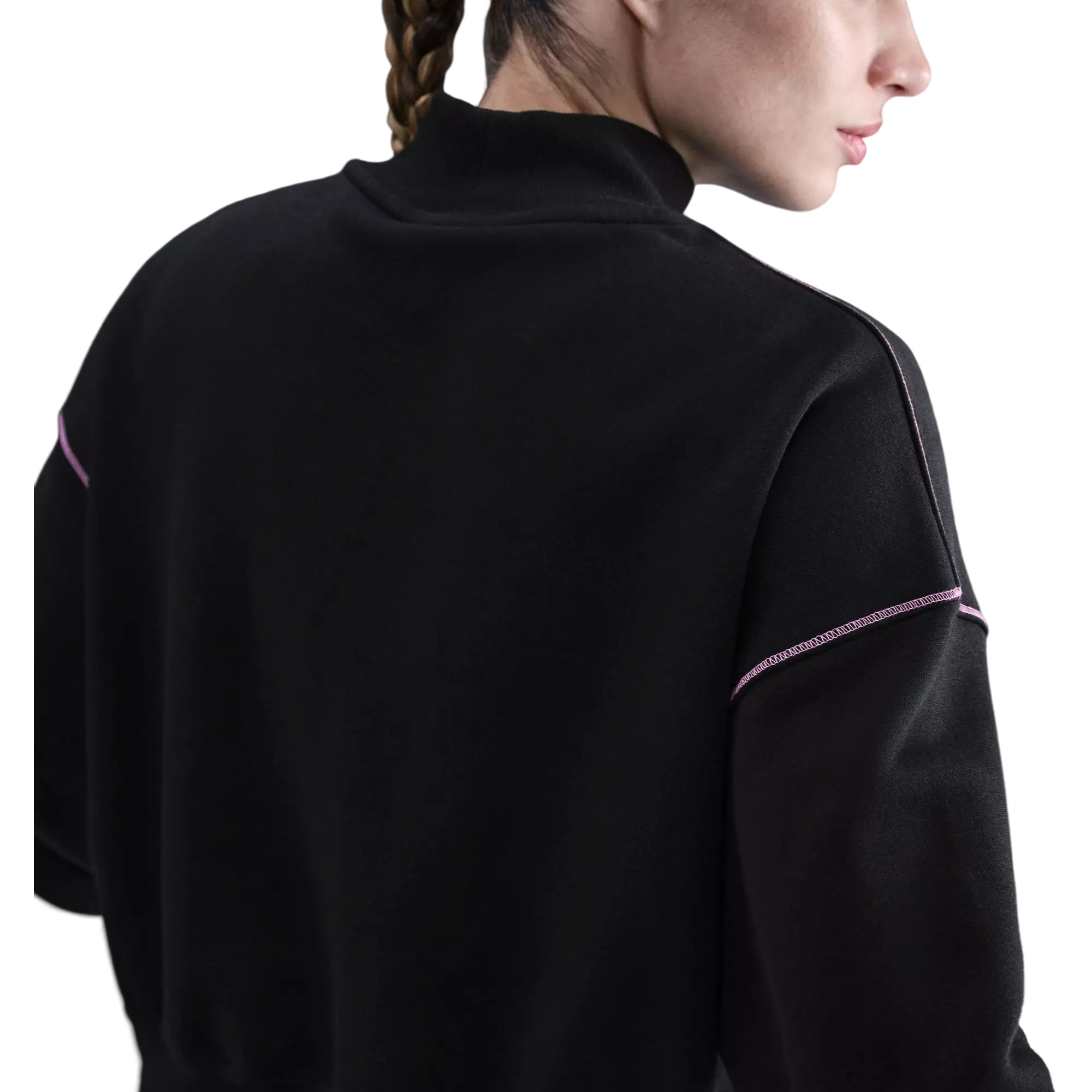 Nike Women's Sportswear Phoenix Fleece Mock Neck Crew Sweatshirt - BLACK/PINK
