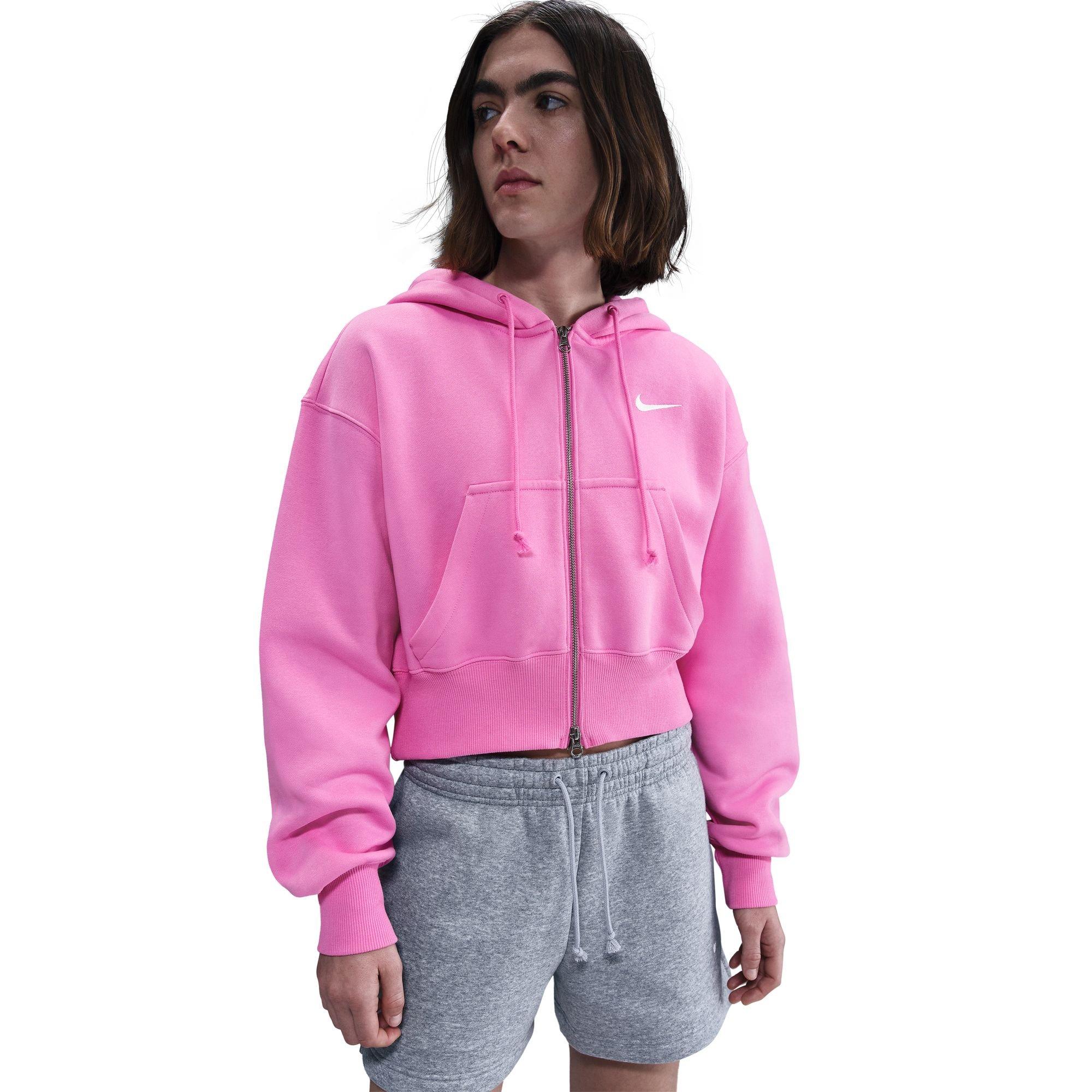 Nike Women's Sportswear Phoenix Fleece Loose Full-Zip Crop Jacket - PINK Thumbnail View 3