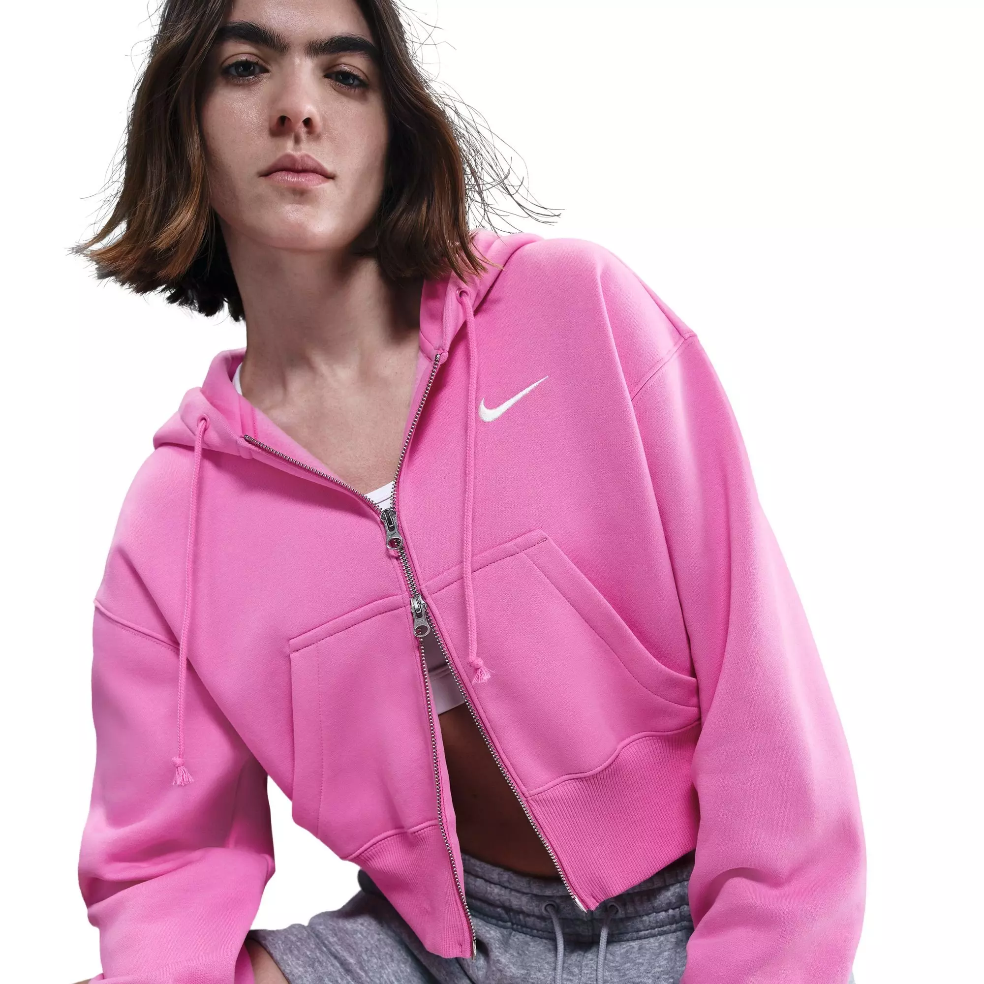 Nike Women's Sportswear Phoenix Fleece Loose Full-Zip Crop Jacket - PINK