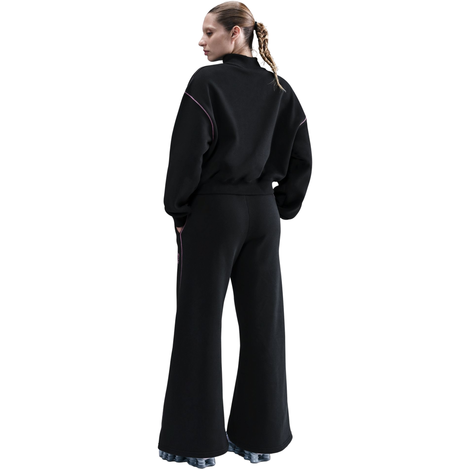 Nike Women's Phoenix Fleece Wide Leg Bottom - Black/Pink - BLACK/PINK Thumbnail View 2