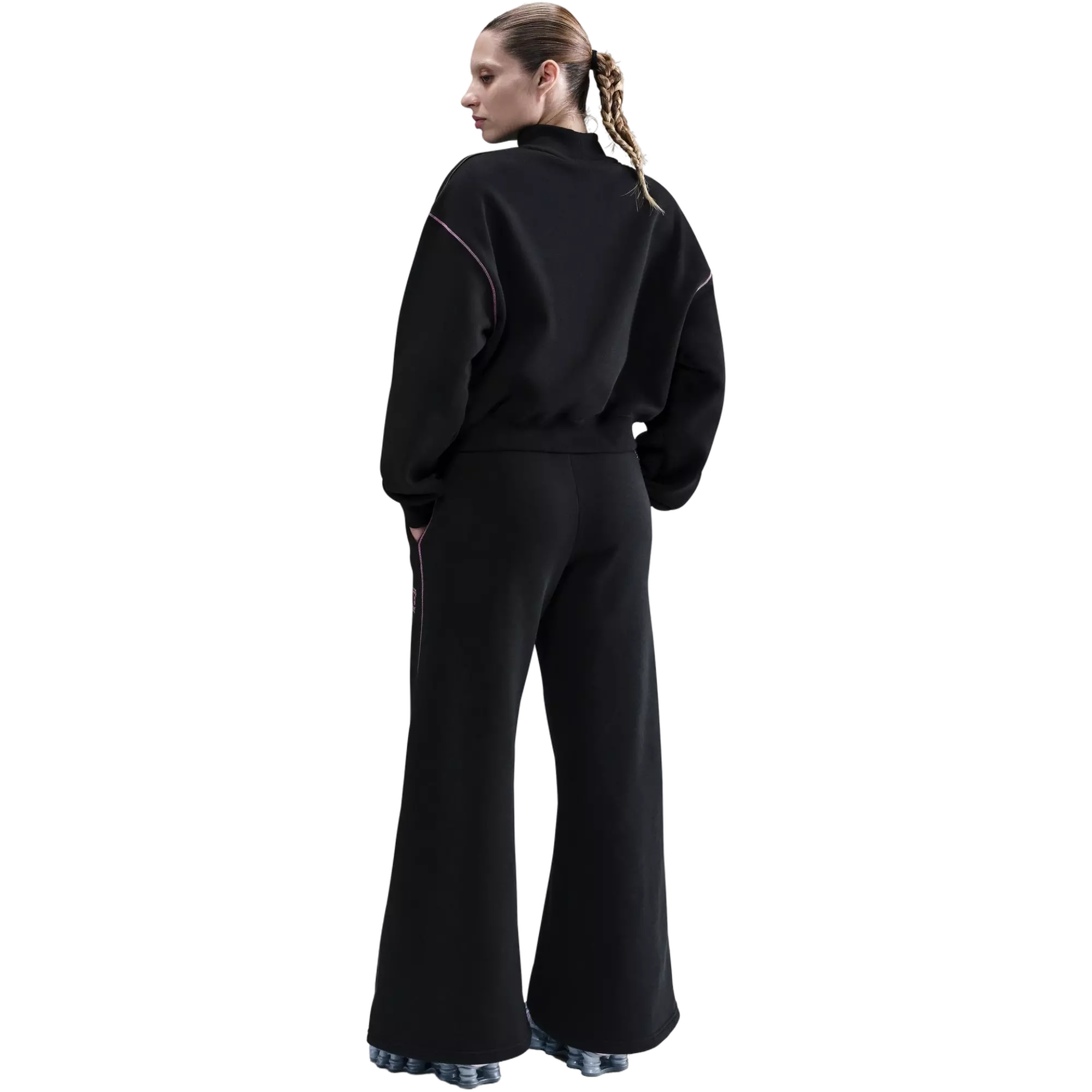 Nike Women's Phoenix Fleece Wide Leg Bottom - Black/Pink - BLACK/PINK