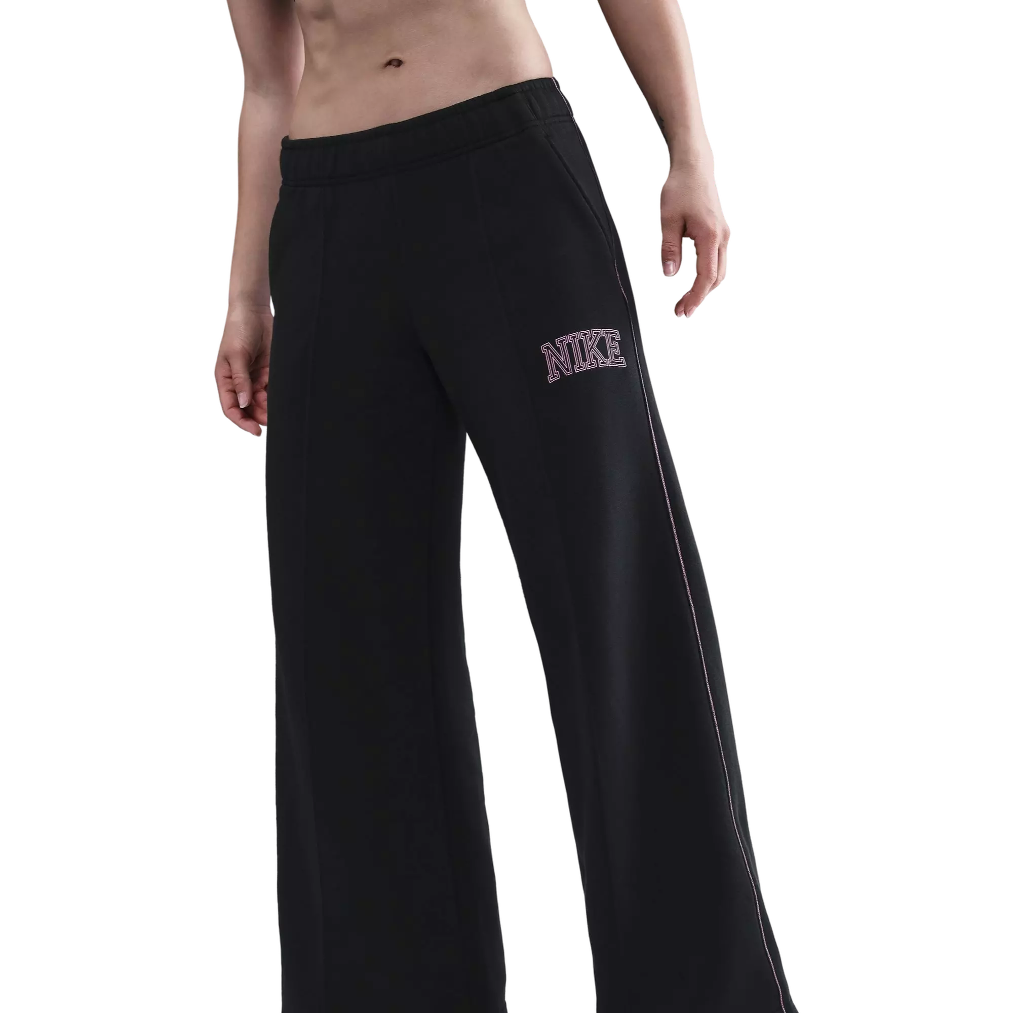 Nike Women's Phoenix Fleece Wide Leg Bottom - Black/Pink - BLACK/PINK