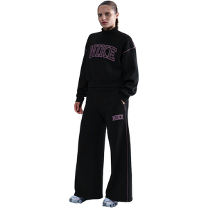 Nike Women's Phoenix Fleece Wide Leg Bottom - Black/Pink
