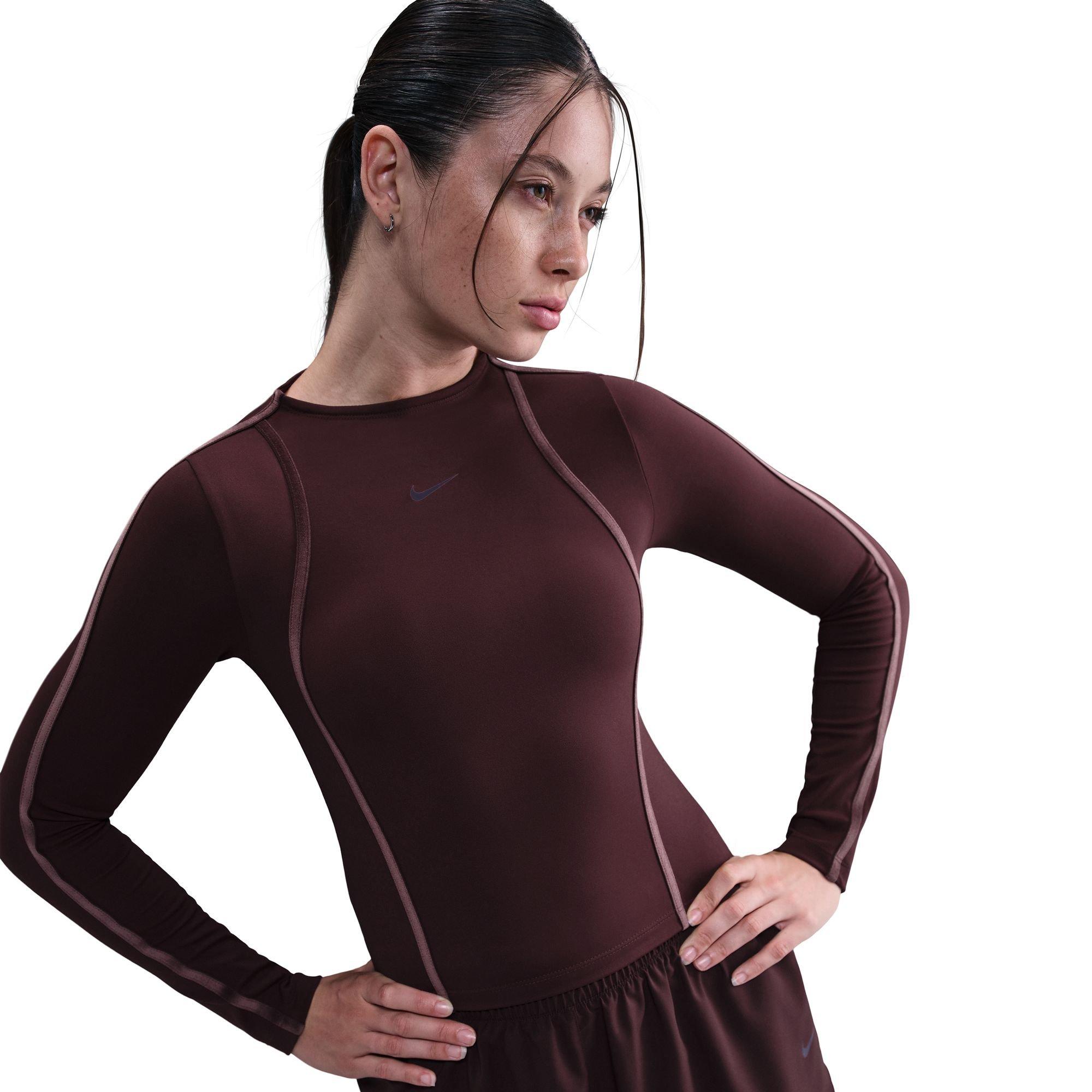 Nike Women's One Fitted Dri-FIT Long-Sleeve Top - BURGUNDY Thumbnail View 3