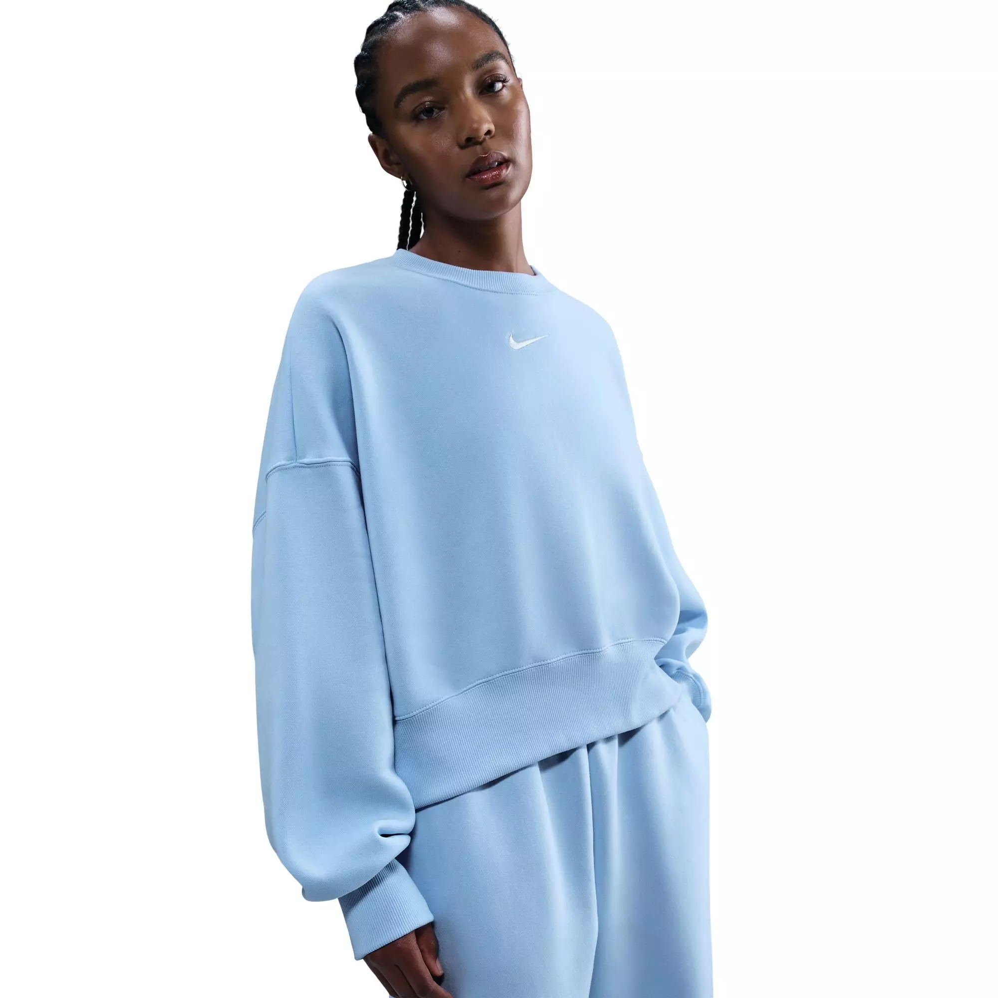 Nike Women's Sportswear Phoenix Fleece Over-Oversized Crew-Neck Sweatshirt-Blue - BLUE