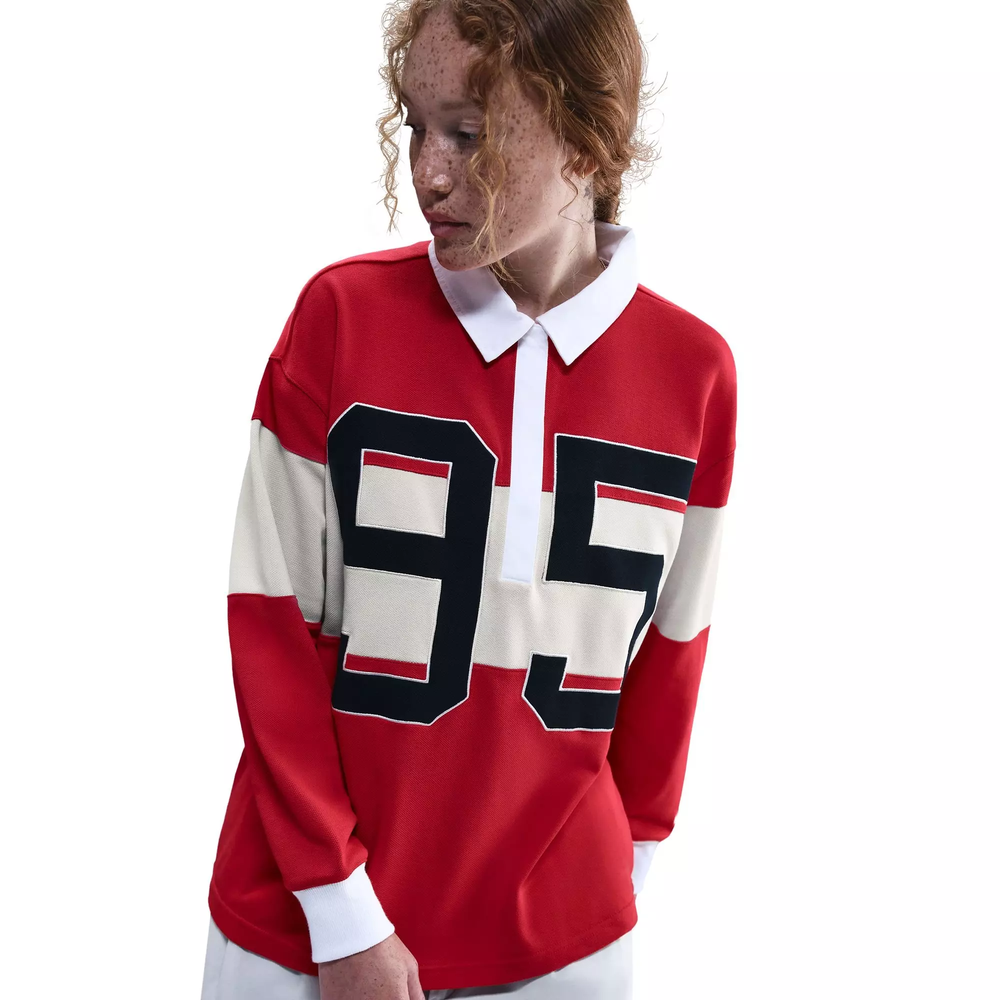 Nike Women's Sportswear Street Long-Sleeve Rugby Polo - RED