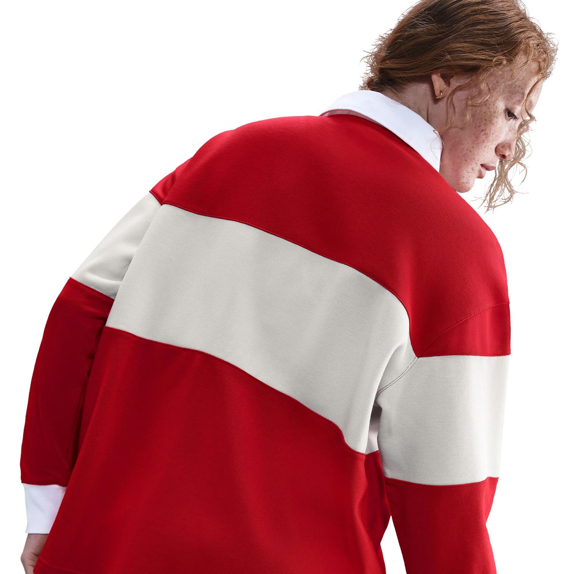 Nike Women's Sportswear Street Long-Sleeve Rugby Polo - RED Thumbnail View 4