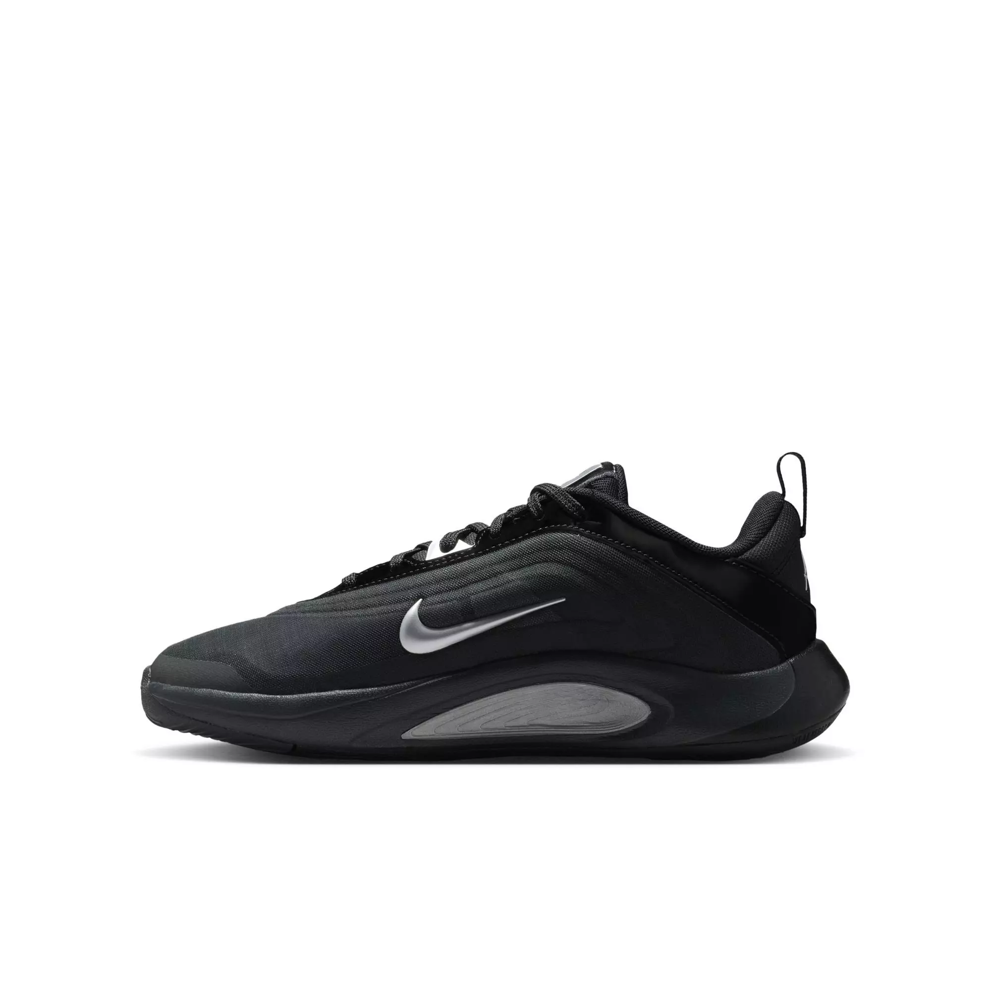 Nike A'One "Smoke Grey" Grade School Kids' Basketball Shoe - BLACK/METALLIC SILVER/SMOKE GREY
