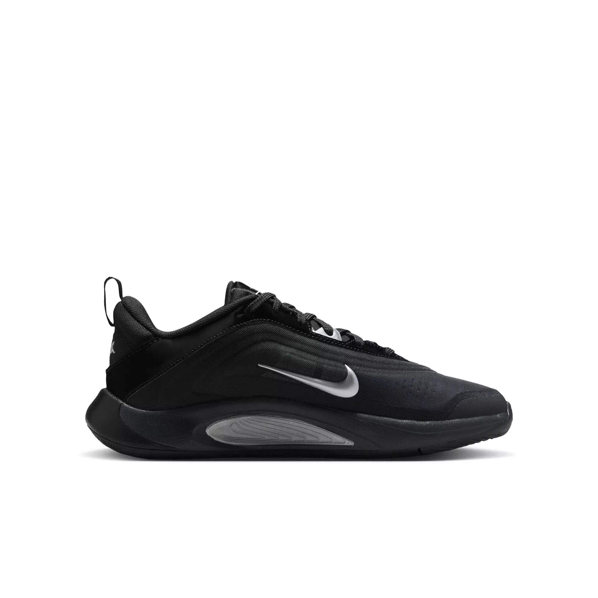 Nike A'One "Smoke Grey" Grade School Kids' Basketball Shoe - BLACK/METALLIC SILVER/SMOKE GREY