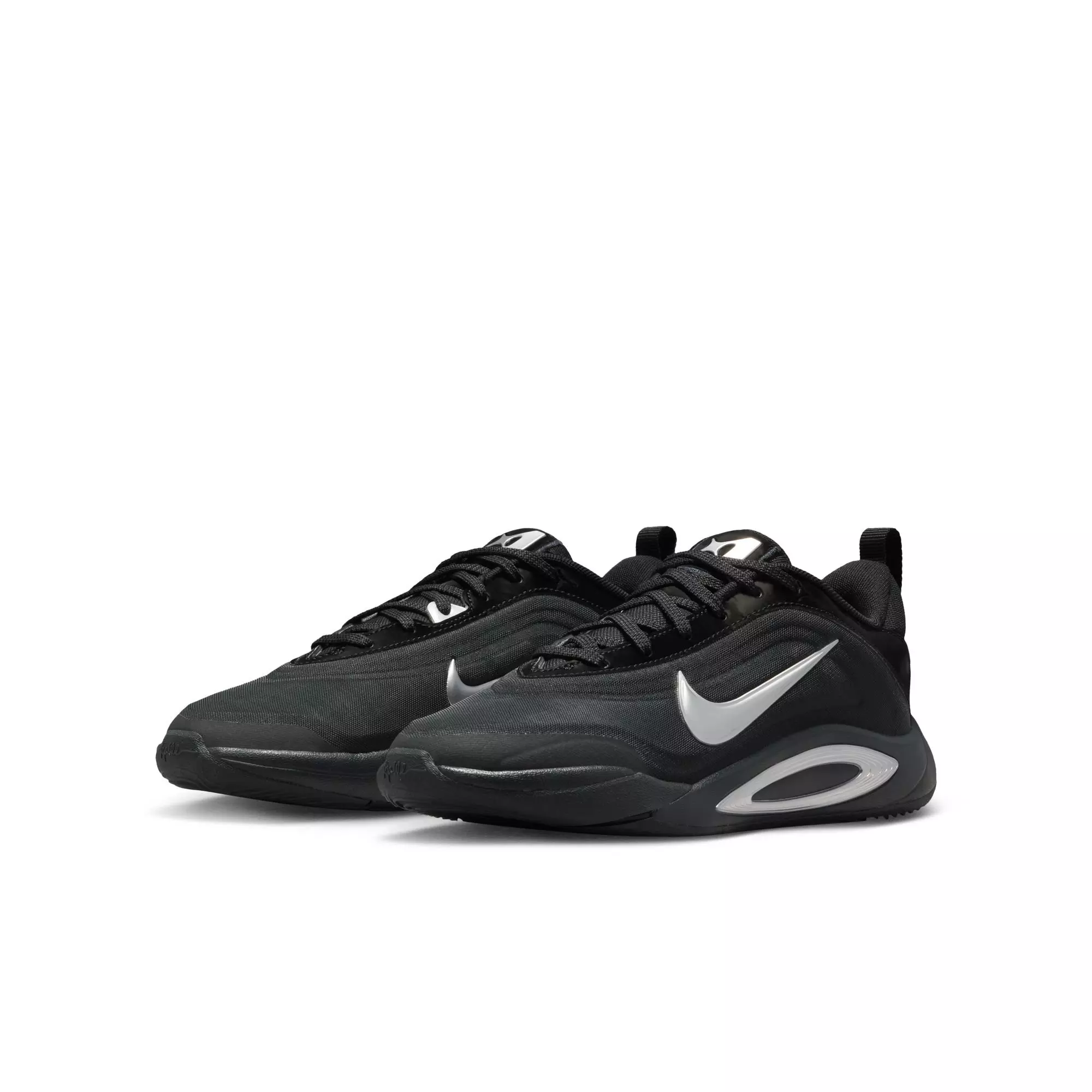 Nike A'One "Smoke Grey" Grade School Kids' Basketball Shoe - BLACK/METALLIC SILVER/SMOKE GREY