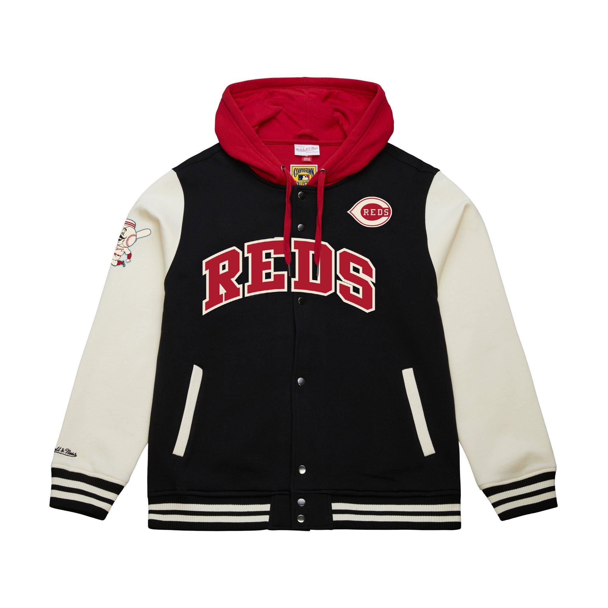 Mitchell & Ness Cincinnati Reds Courtside Fleece Jacket - Black - BLACK Thumbnail View 1