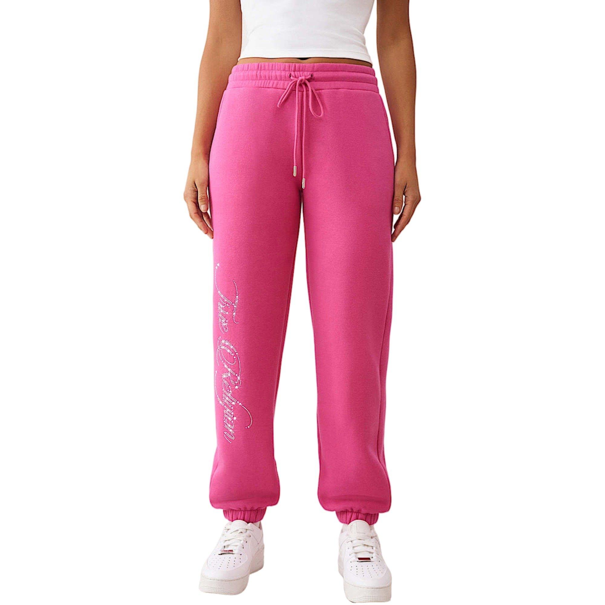 True Religion Women's Crystal Crown Boyfriend Fleece Joggers - PINK Thumbnail View 1