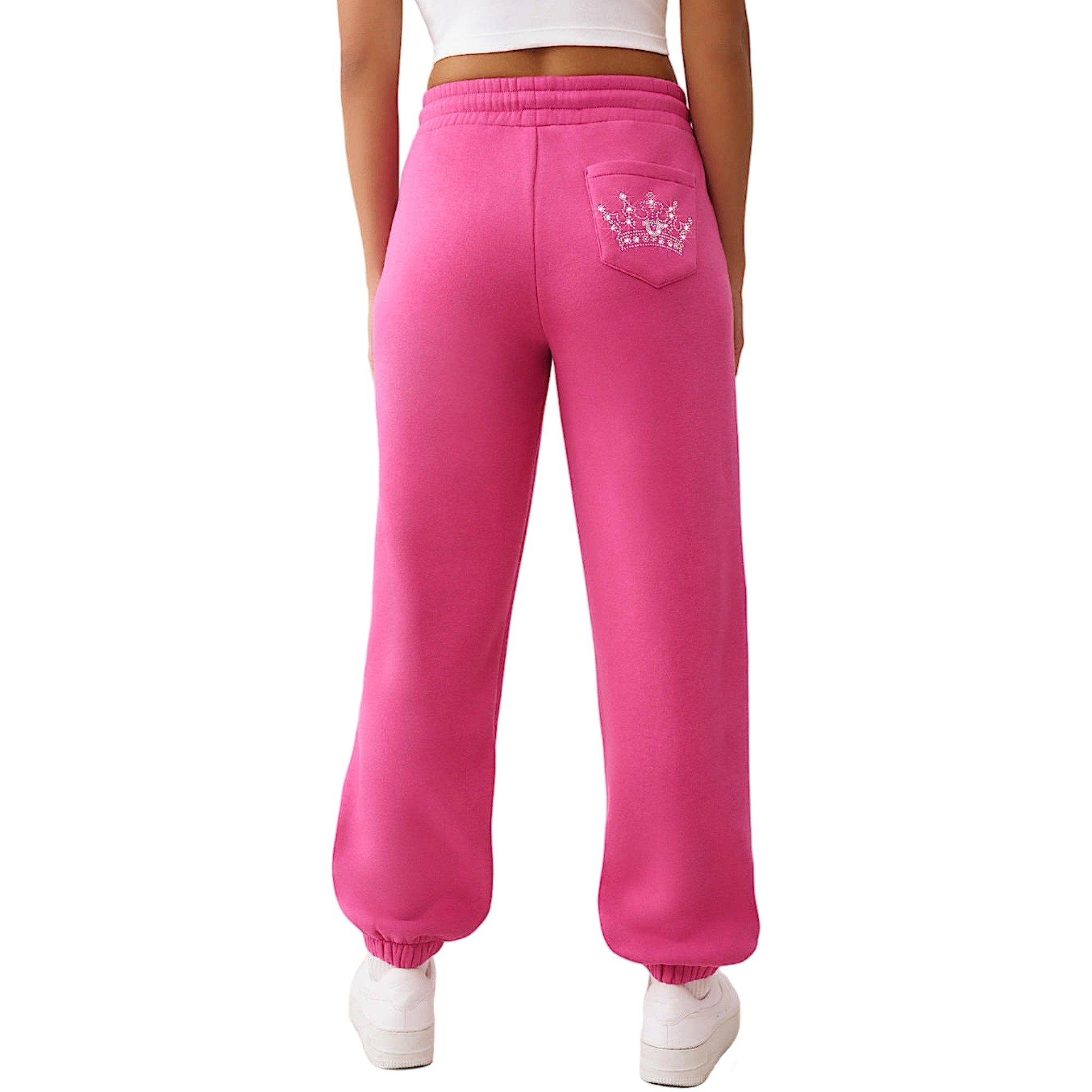 True Religion Women's Crystal Crown Boyfriend Fleece Joggers - PINK Thumbnail View 2