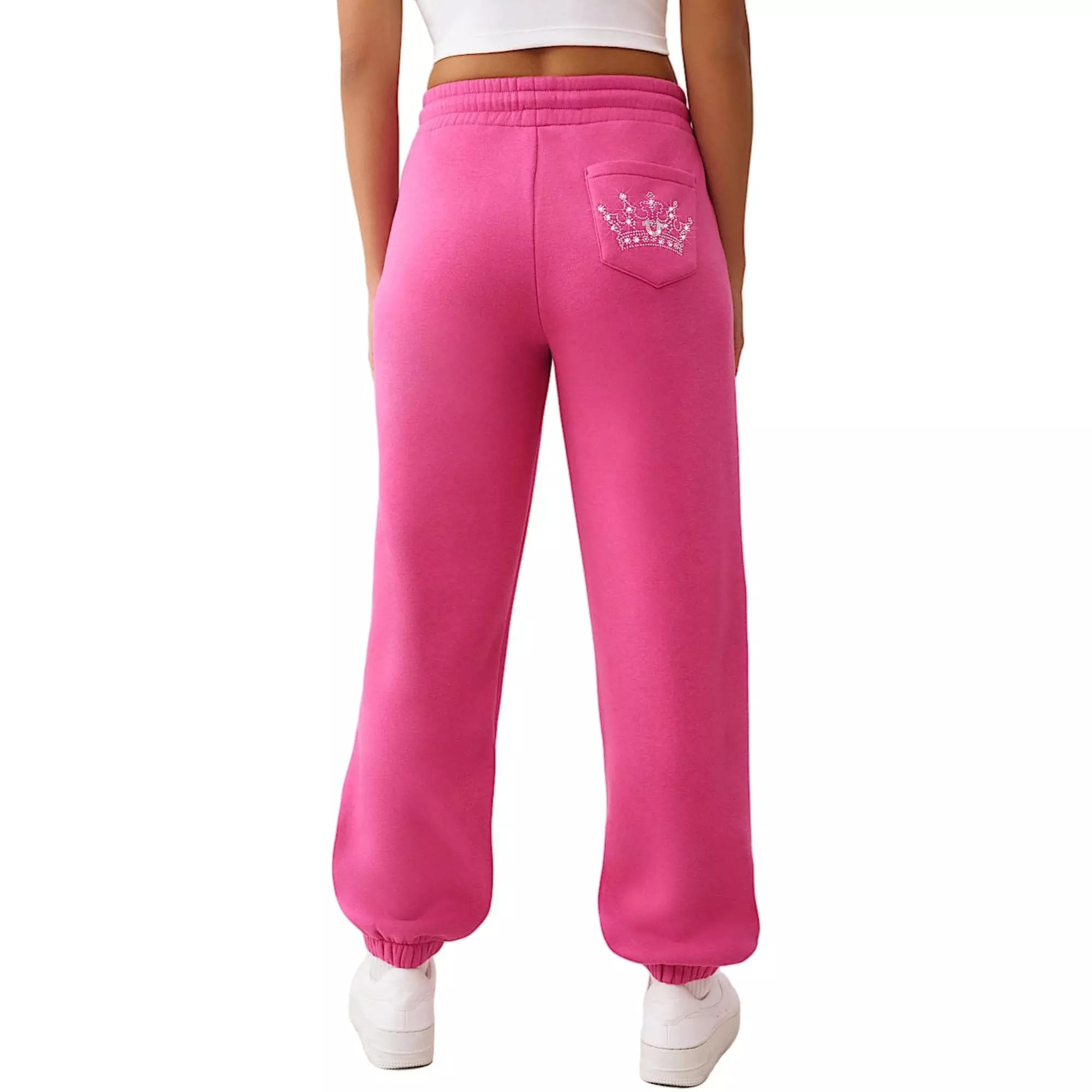 True Religion Women's Crystal Crown Boyfriend Fleece Joggers - PINK