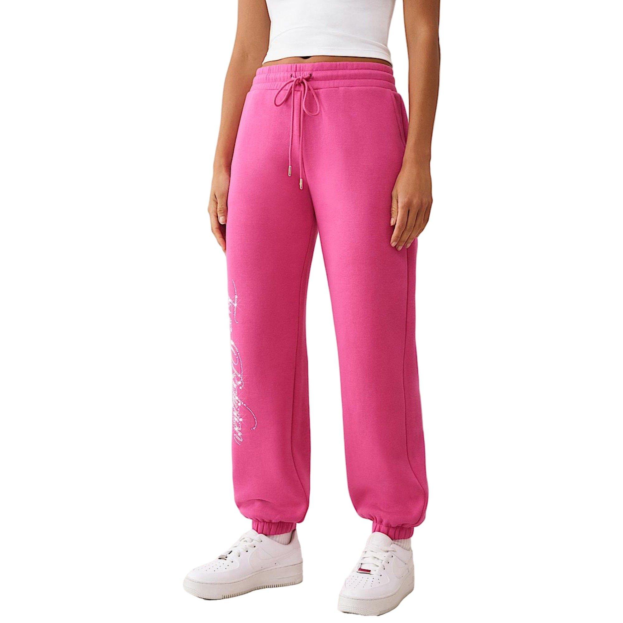 True Religion Women's Crystal Crown Boyfriend Fleece Joggers - PINK Thumbnail View 3