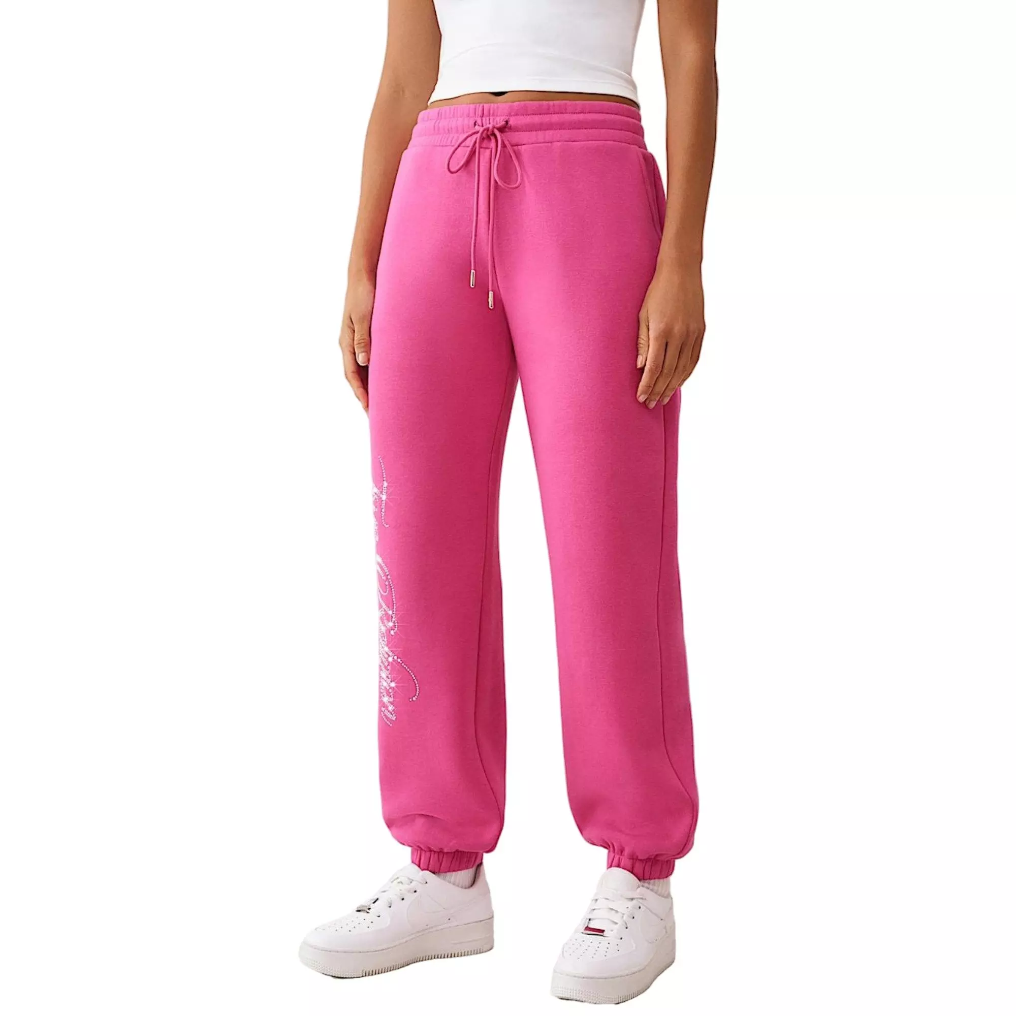 True Religion Women's Crystal Crown Boyfriend Fleece Joggers - PINK