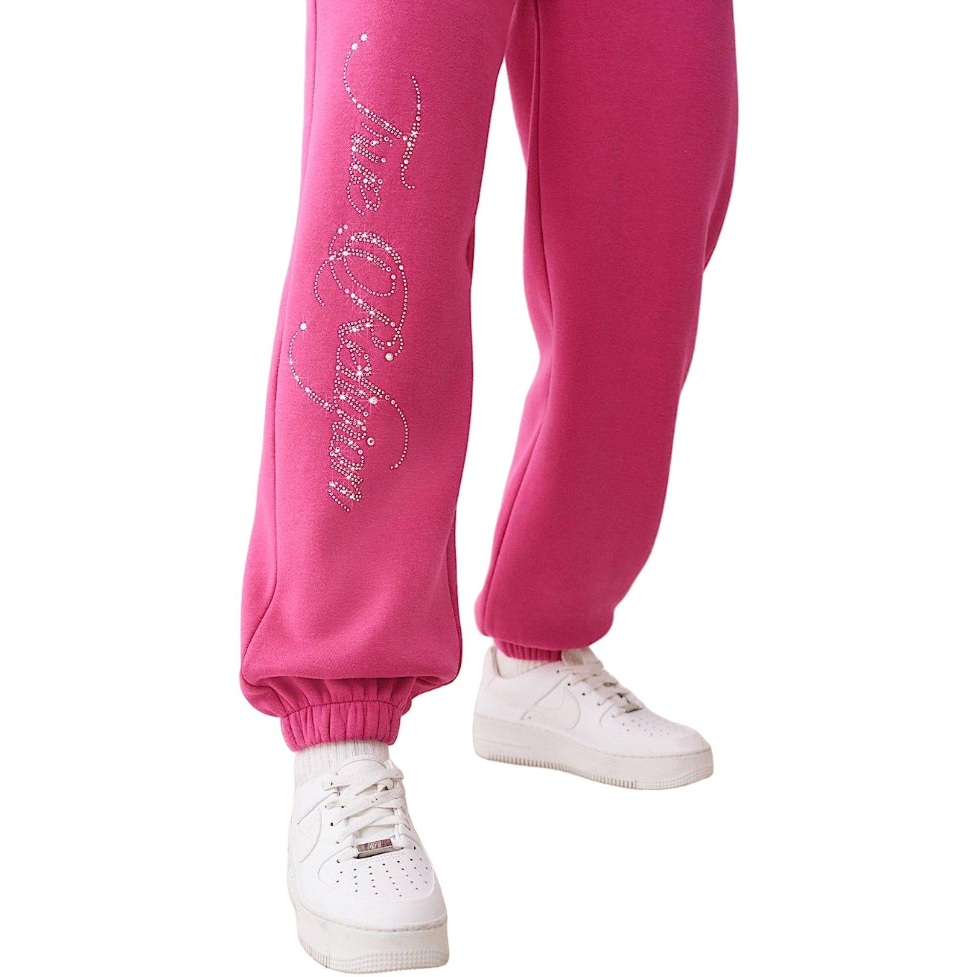 True Religion Women's Crystal Crown Boyfriend Fleece Joggers - PINK Thumbnail View 4