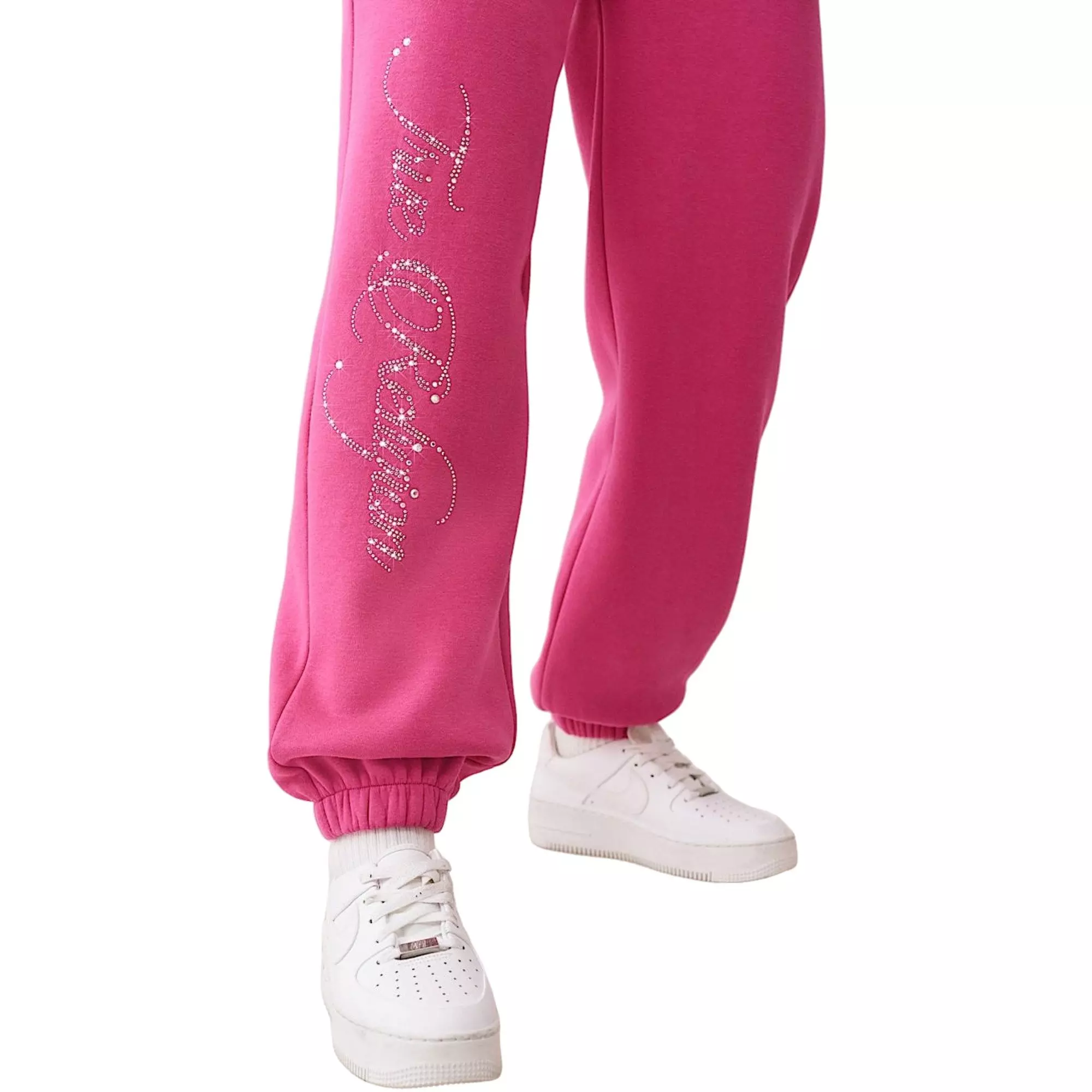 True Religion Women's Crystal Crown Boyfriend Fleece Joggers - PINK
