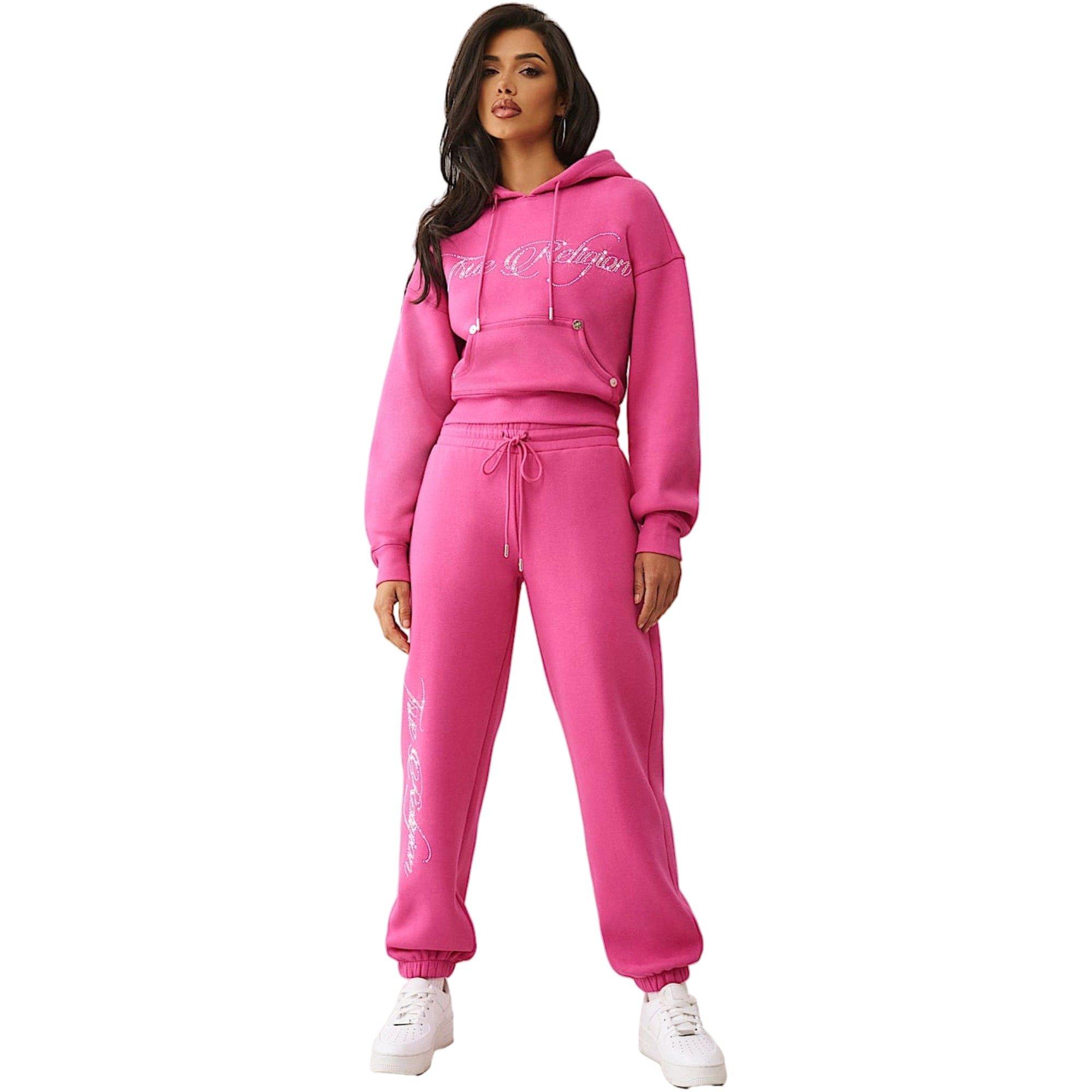 True Religion Women's Crystal Crown Boyfriend Fleece Joggers - PINK Thumbnail View 6