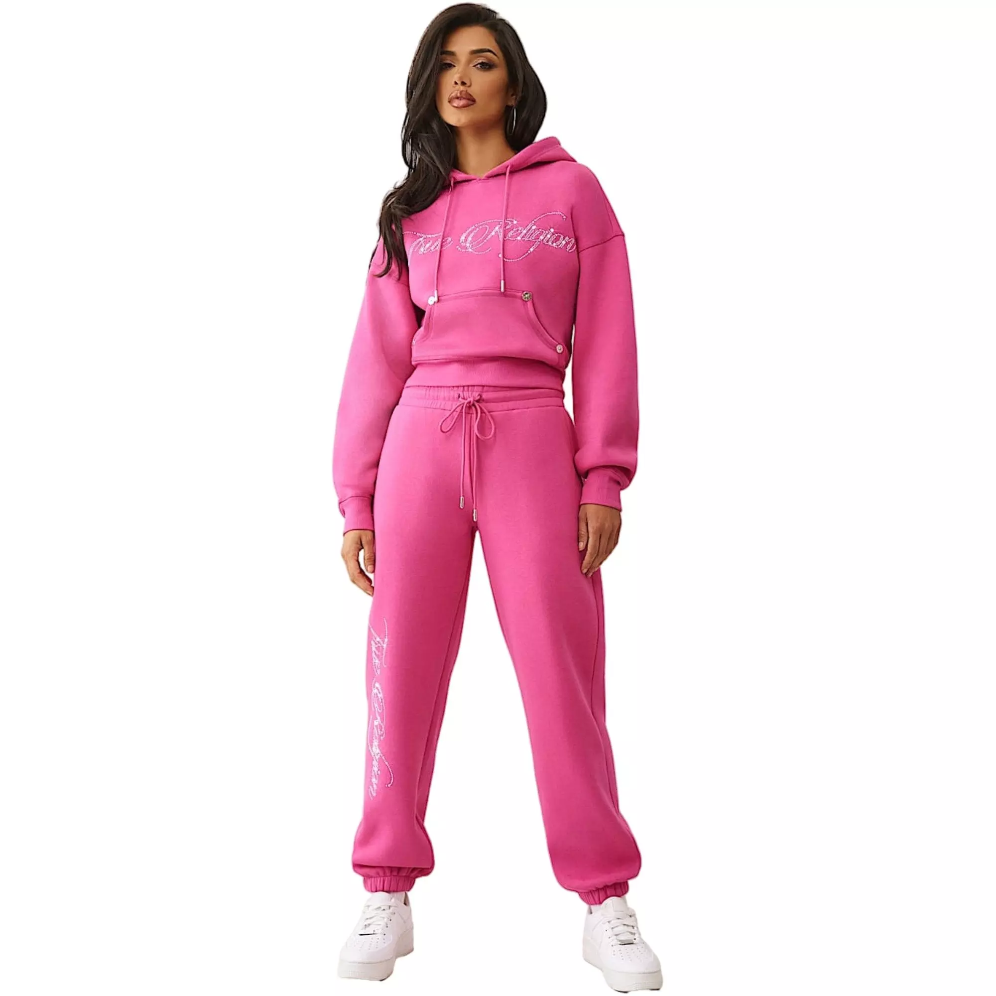 True Religion Women's Crystal Crown Boyfriend Fleece Joggers - PINK
