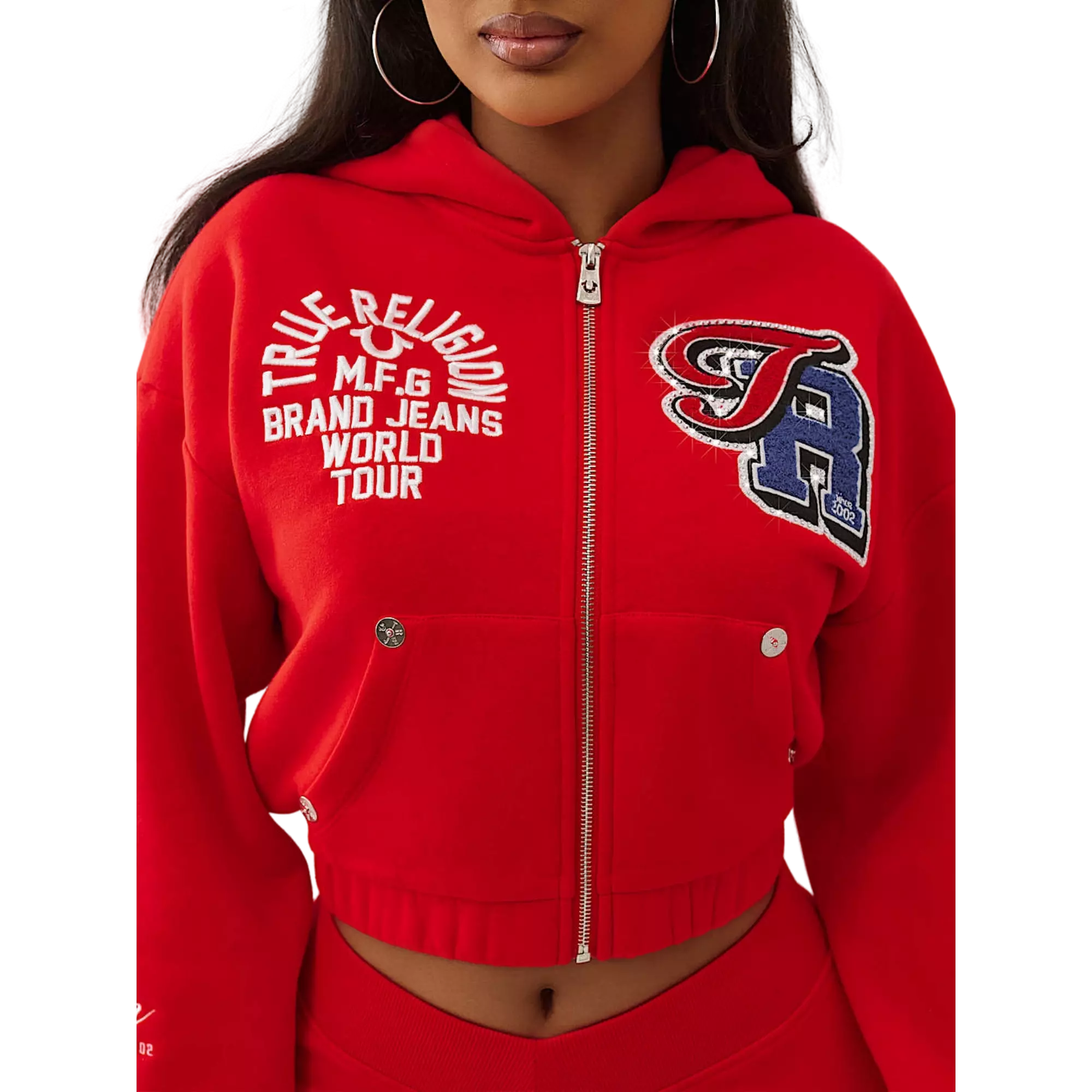 True Religion Women's Crystal Patch Full-Zip Jacket - RED