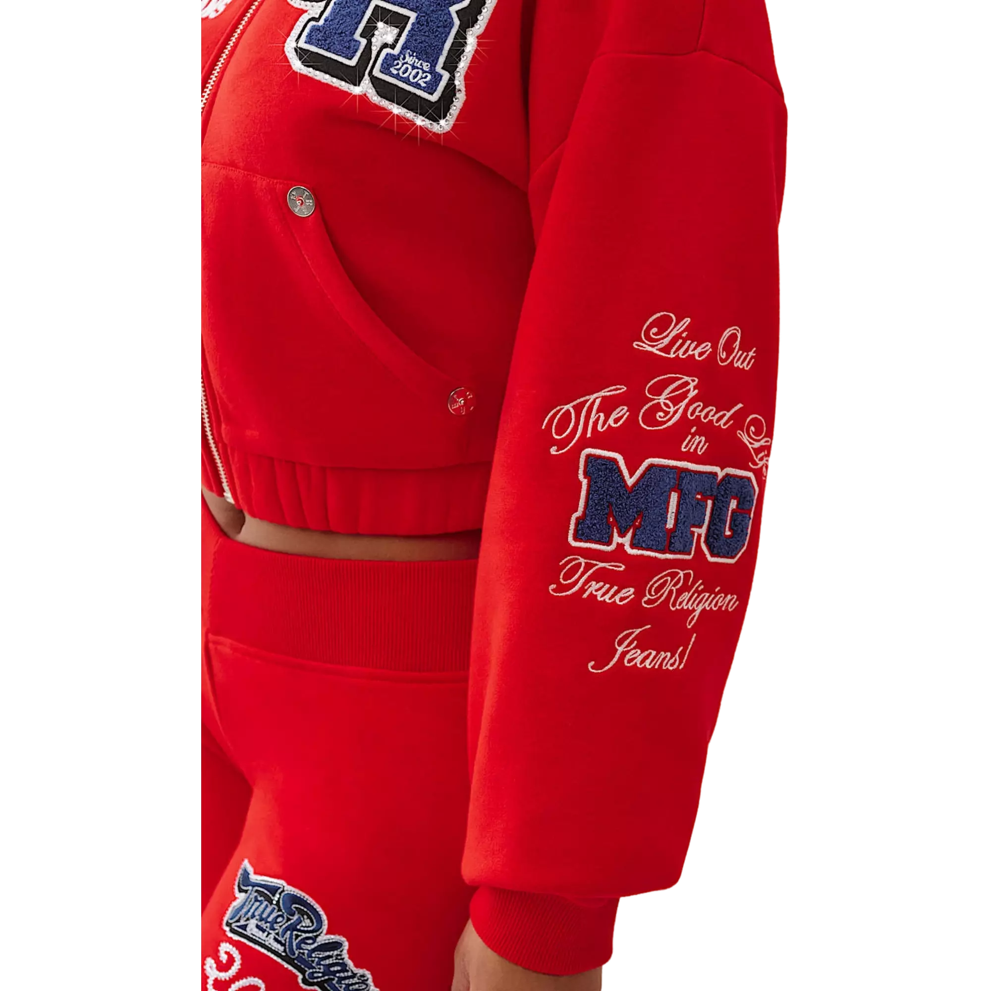 True Religion Women's Crystal Patch Full-Zip Jacket - RED