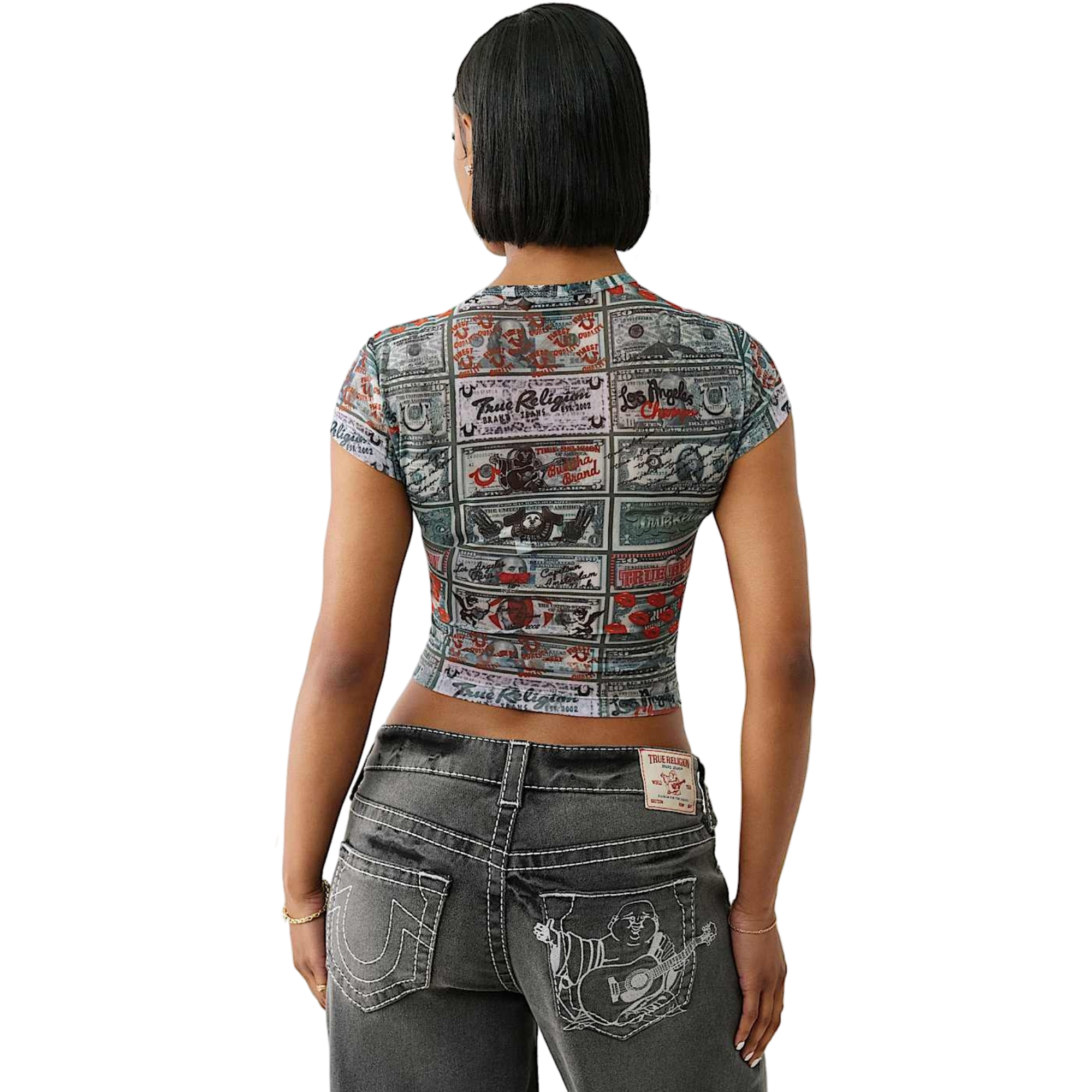 True Religion Women's Money Mesh Baby Tee - MULTI-COLOR Thumbnail View 2