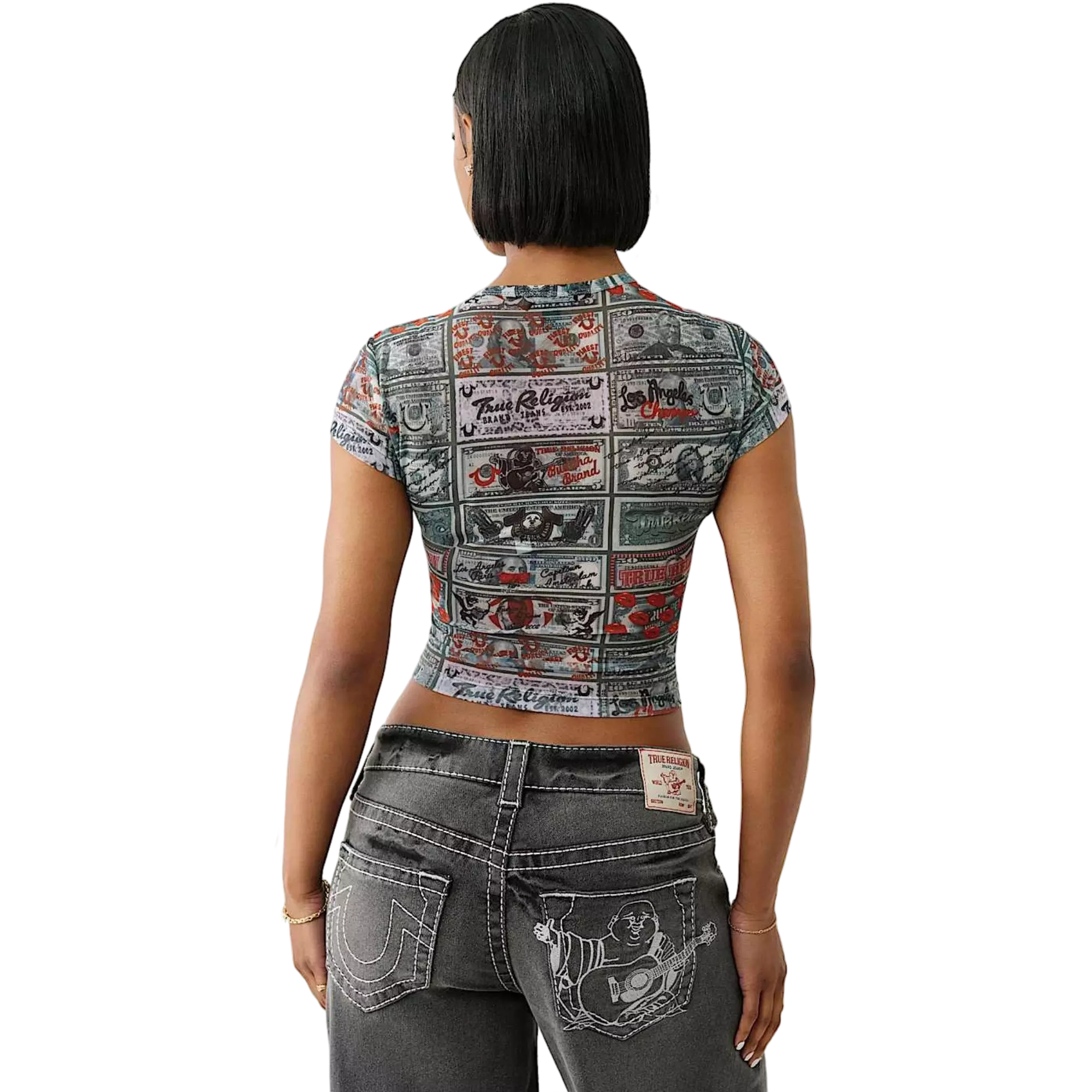 True Religion Women's Money Mesh Baby Tee - MULTI-COLOR