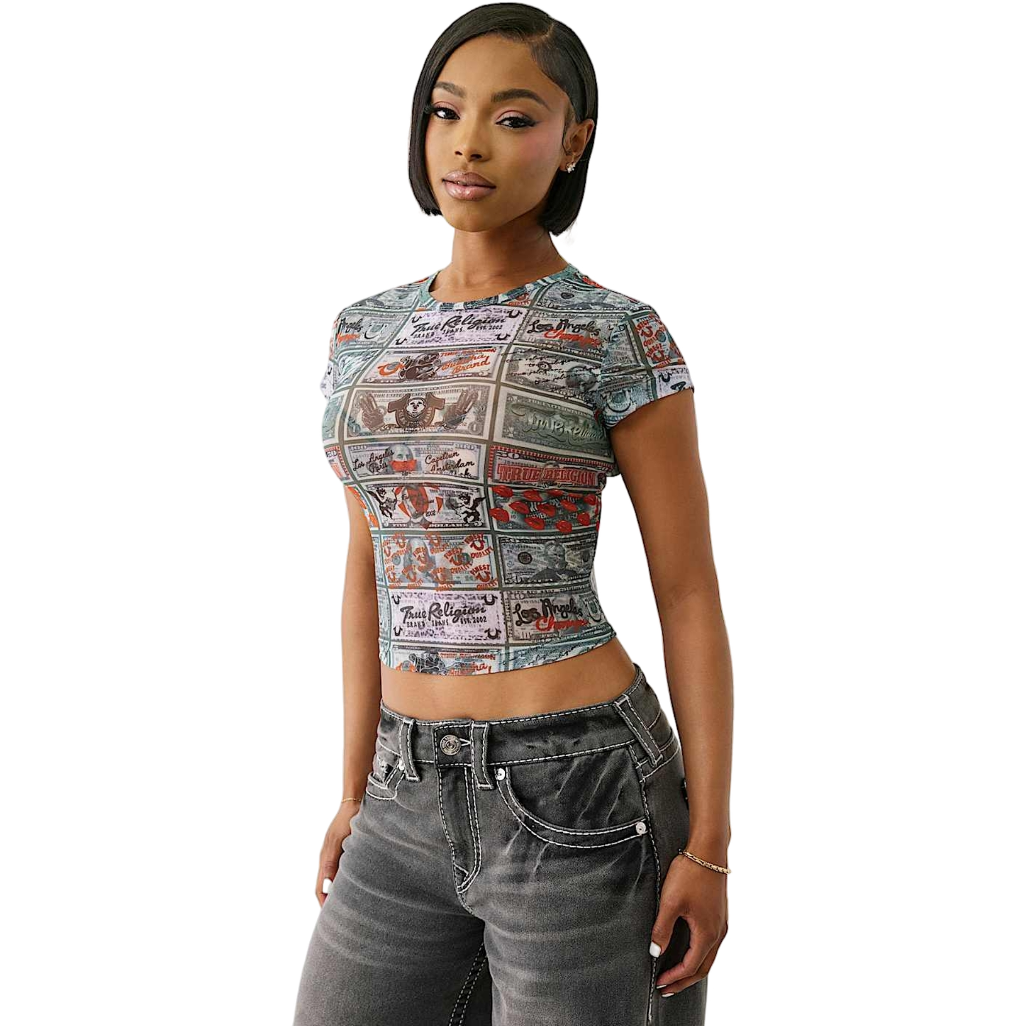 True Religion Women's Money Mesh Baby Tee - MULTI-COLOR Thumbnail View 3