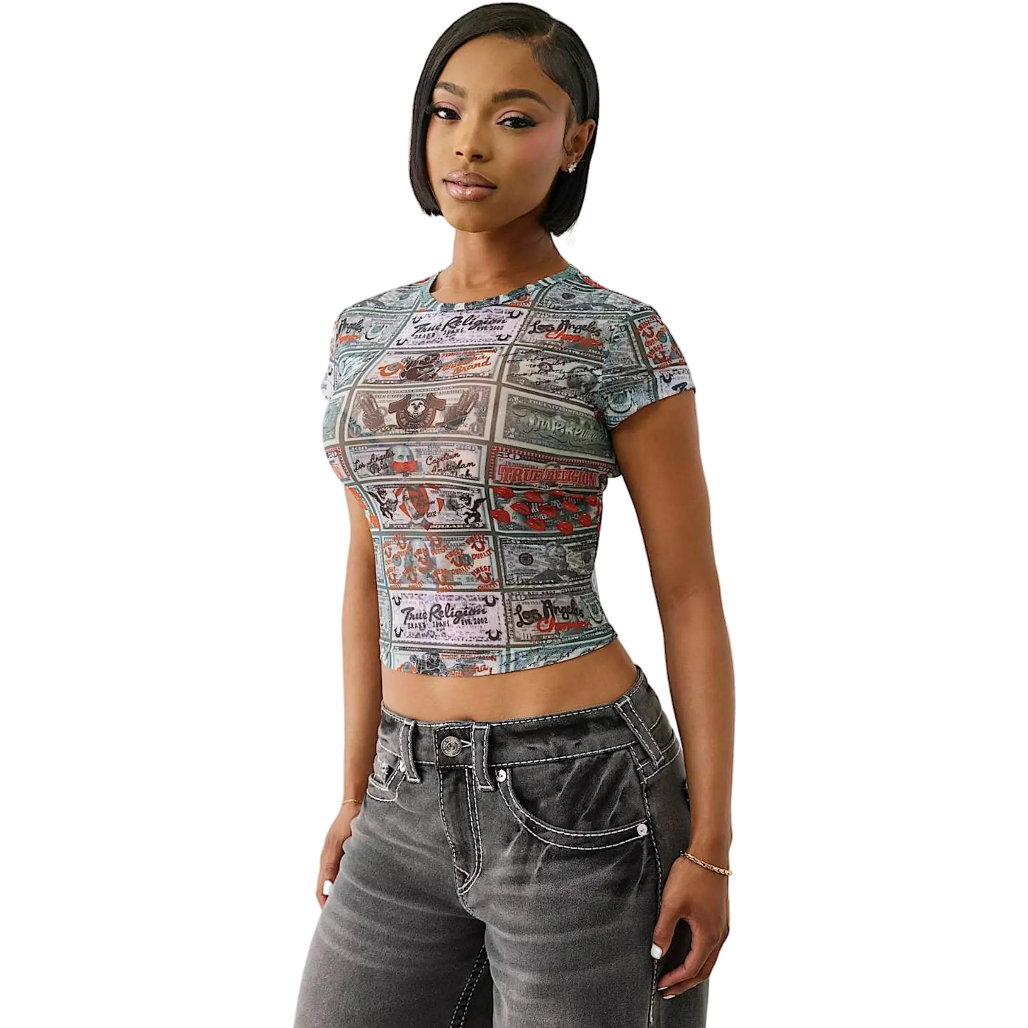 True Religion Women's Money Mesh Baby Tee - MULTI-COLOR