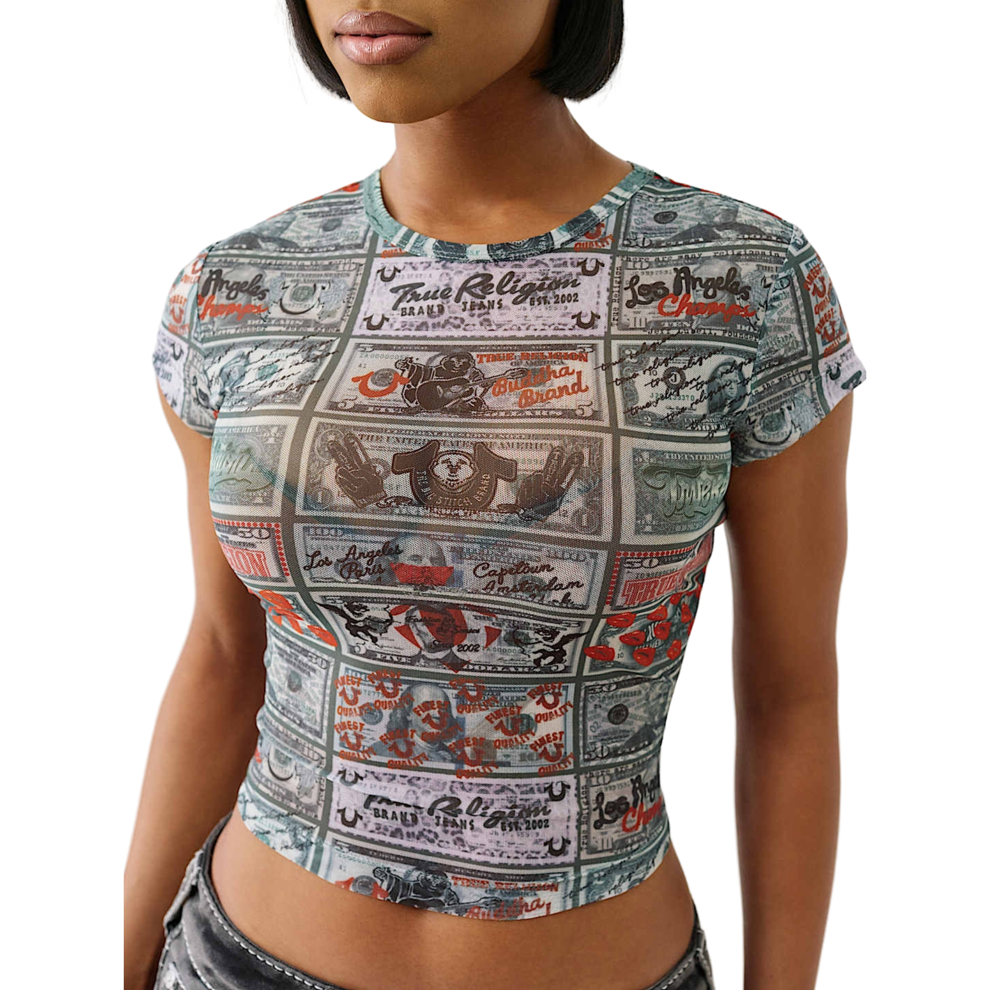 True Religion Women's Money Mesh Baby Tee - MULTI-COLOR Thumbnail View 4