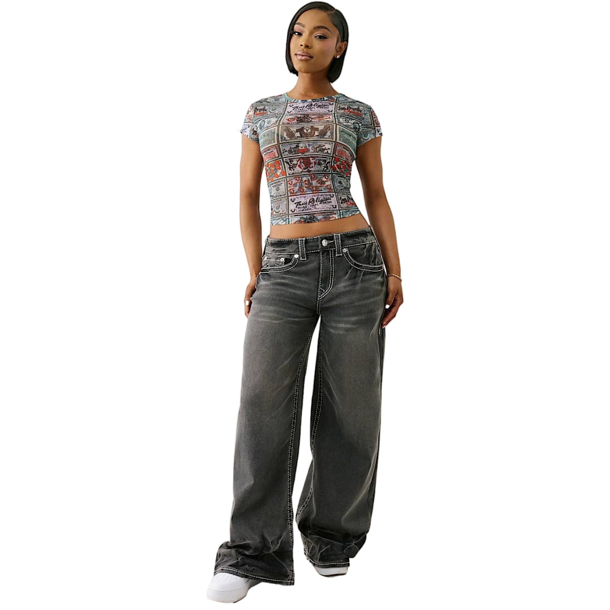 True Religion Women's Money Mesh Baby Tee - MULTI-COLOR Thumbnail View 5