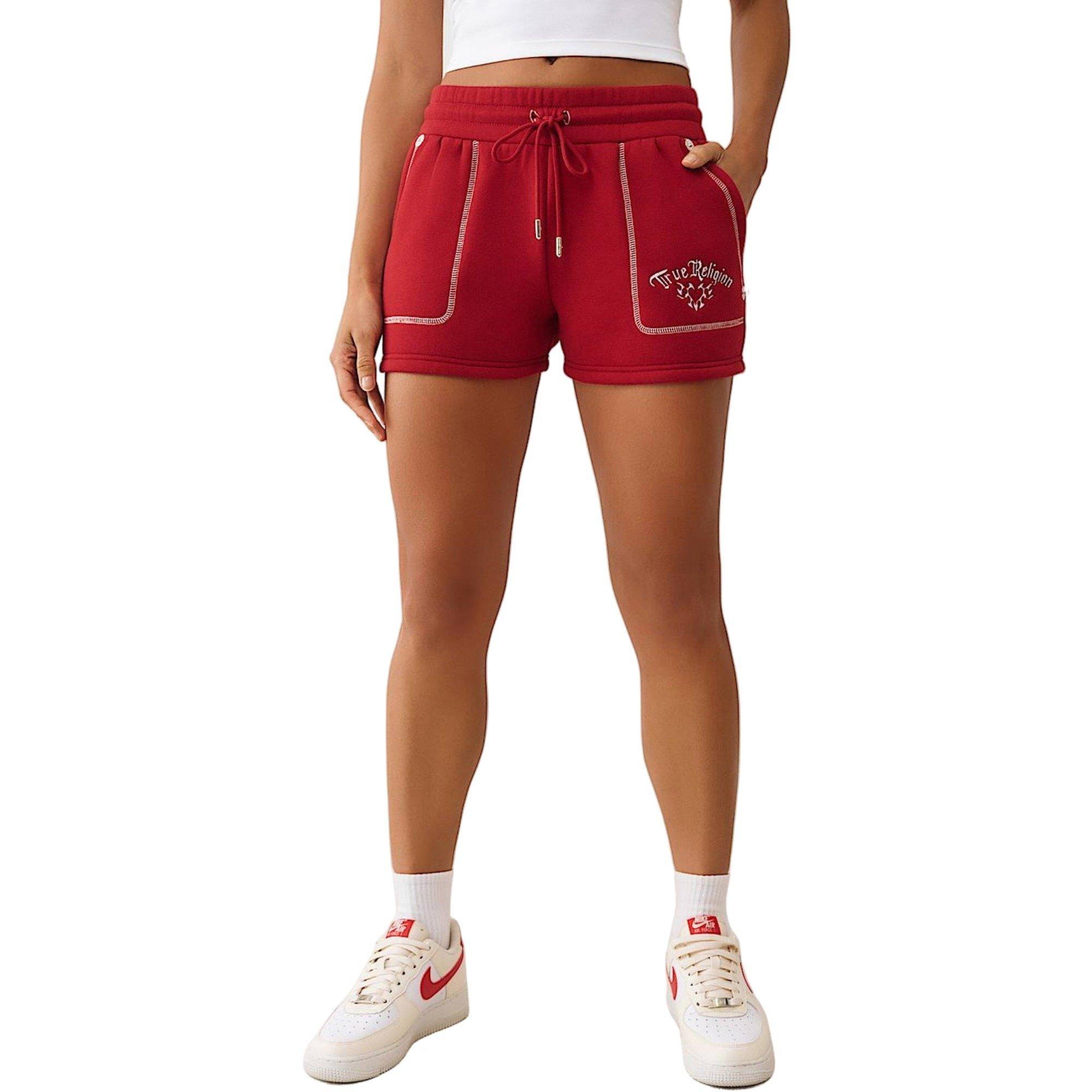 True Religion Women's Embroidered Relaxed Shorts - RED Thumbnail View 3