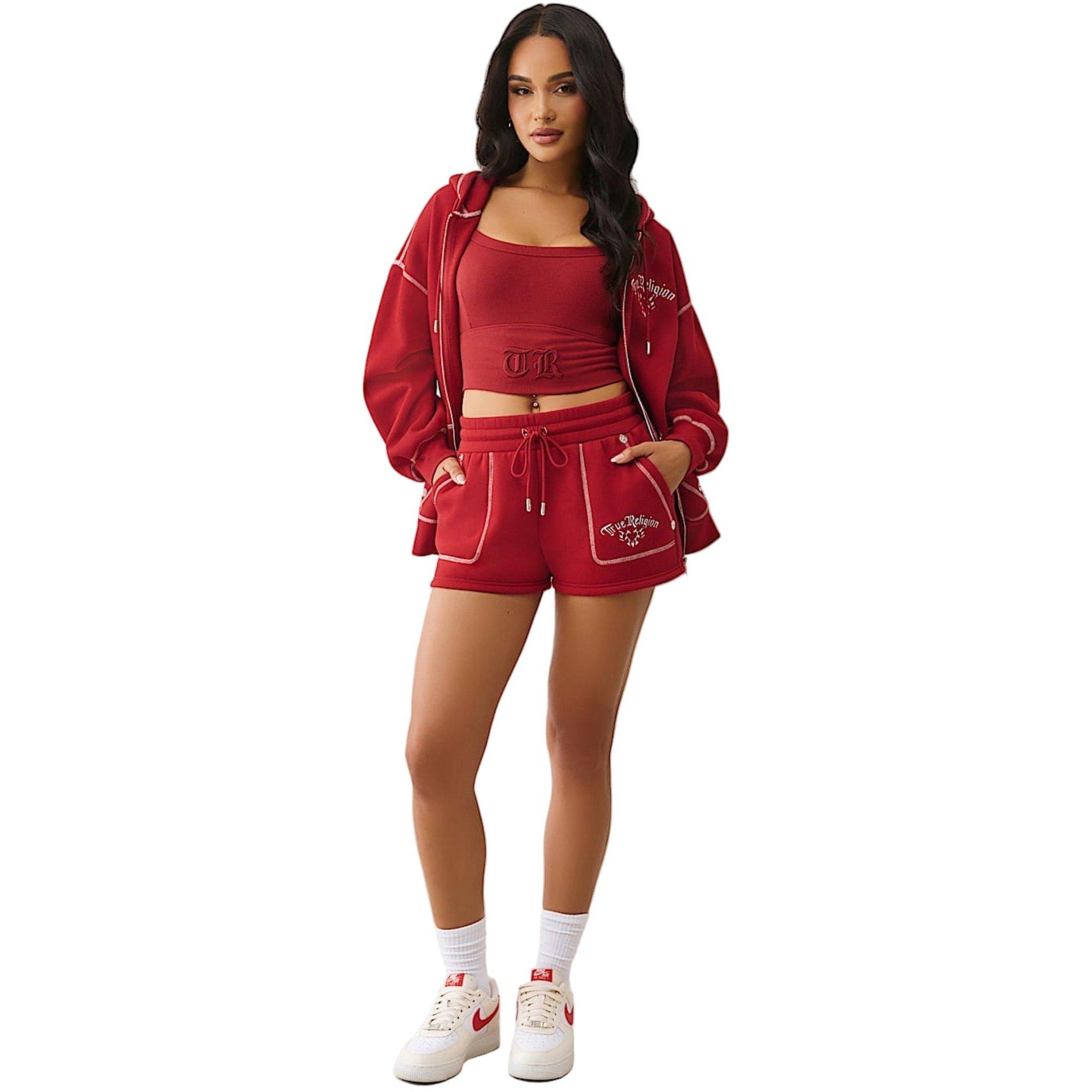 True Religion Women's Embroidered Relaxed Shorts - RED Thumbnail View 5